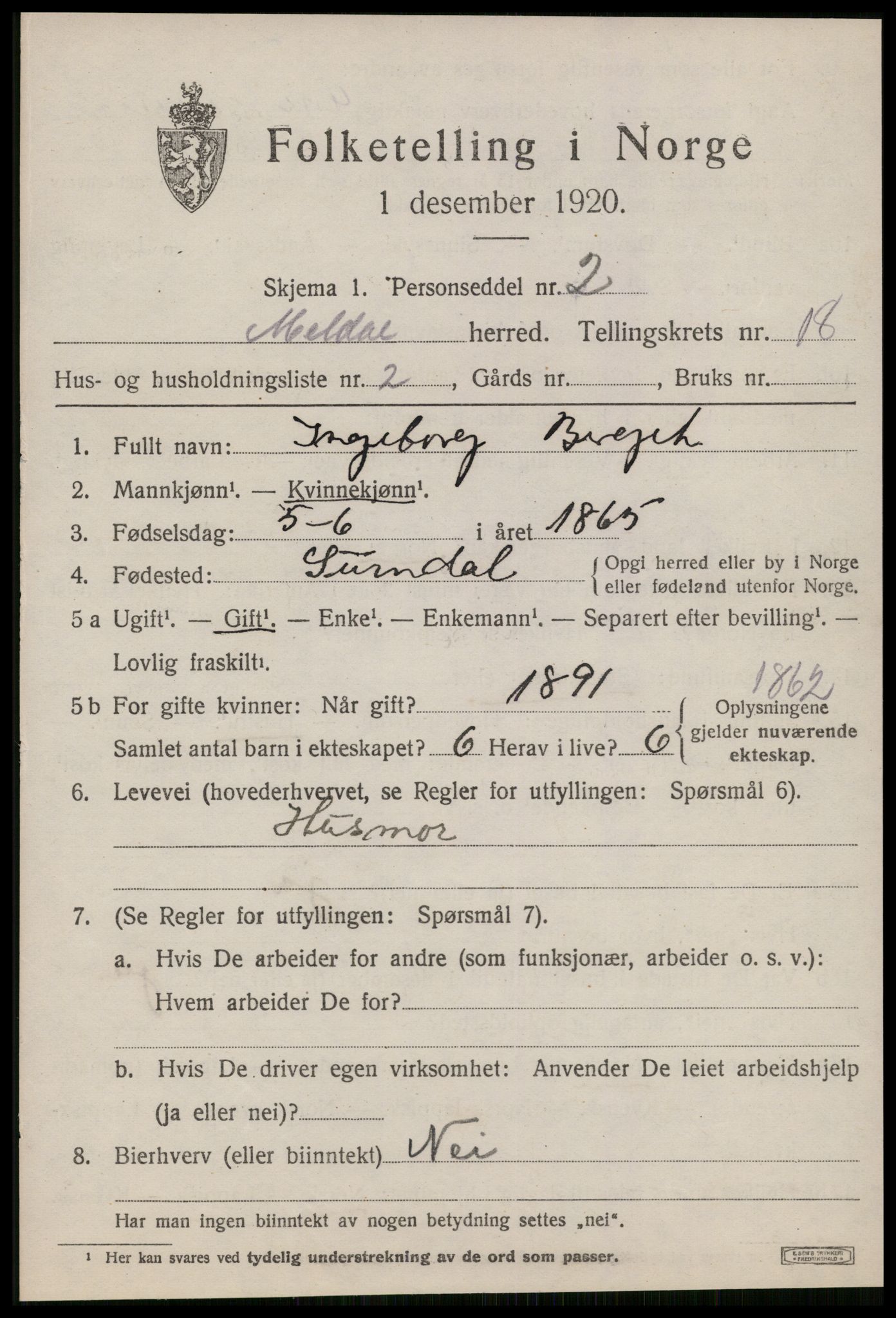 SAT, 1920 census for Meldal, 1920, p. 11343