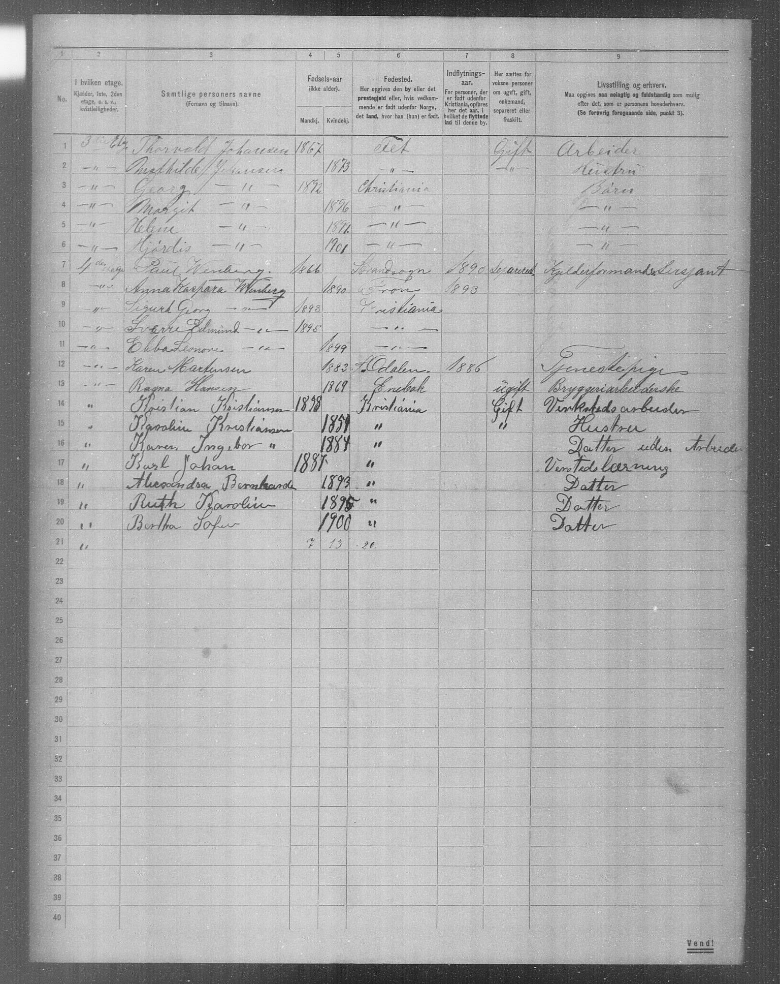 OBA, Municipal Census 1904 for Kristiania, 1904, p. 8885