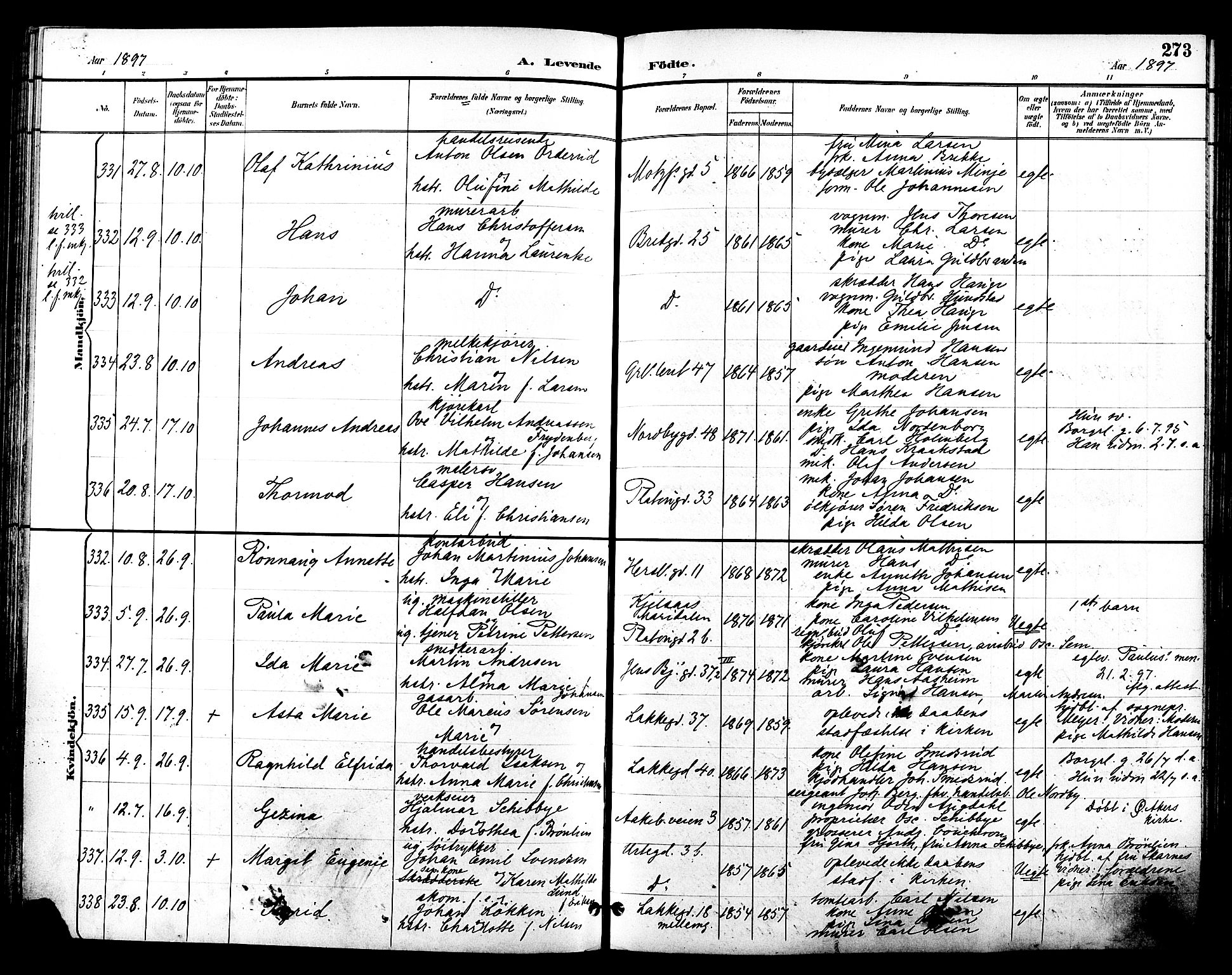 Grønland prestekontor Kirkebøker, SAO/A-10848/F/Fa/L0012: Parish register (official) no. 12, 1893-1900, p. 273
