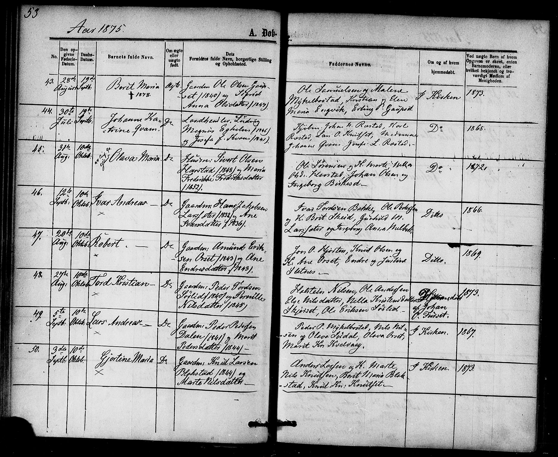 Ministerialprotokoller, klokkerbøker og fødselsregistre - Møre og Romsdal, AV/SAT-A-1454/584/L0966: Parish register (official) no. 584A06, 1869-1878, p. 53