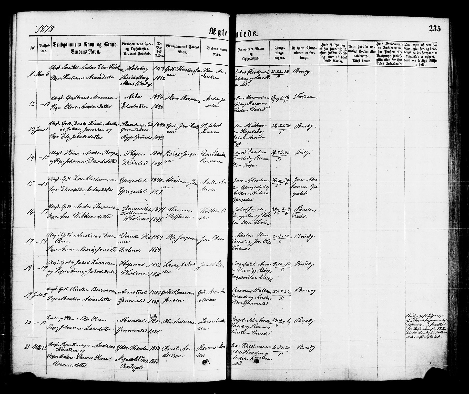 Gloppen sokneprestembete, AV/SAB-A-80101/H/Haa/Haaa/L0010: Parish register (official) no. A 10, 1871-1884, p. 235