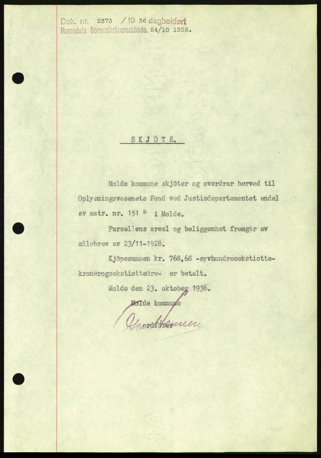 Romsdal sorenskriveri, SAT/A-4149/1/2/2C: Mortgage book no. A2, 1936-1937, Diary no: : 2373/1936