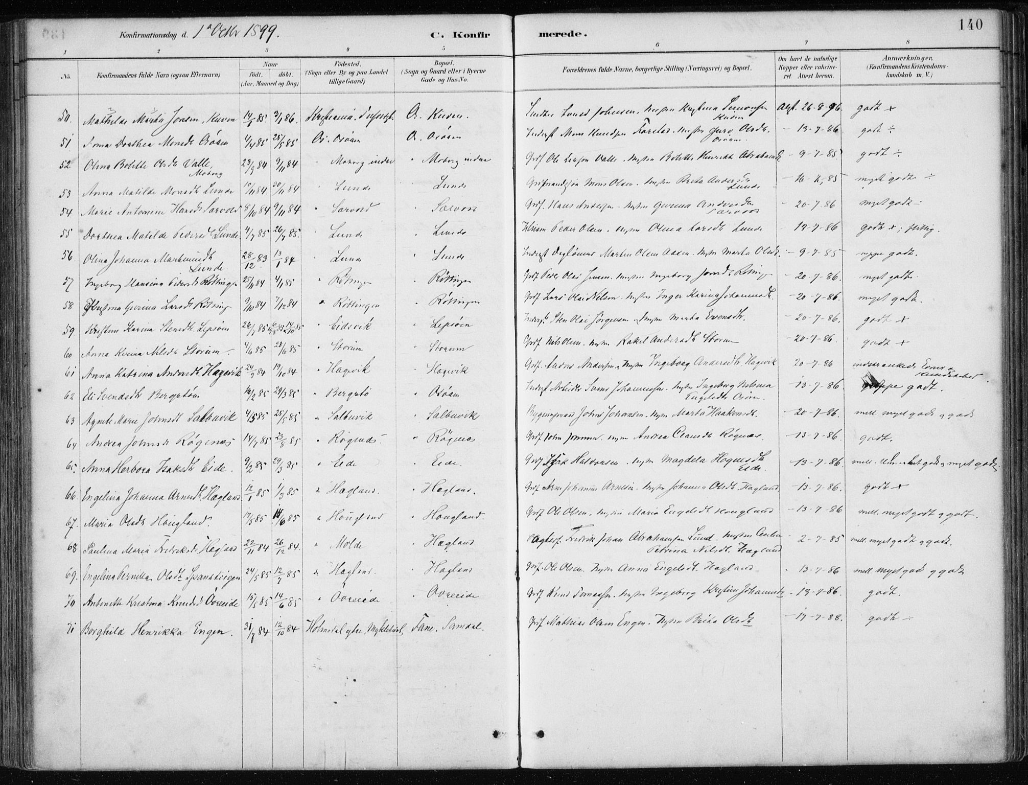 Os sokneprestembete, SAB/A-99929: Parish register (official) no. B 1, 1885-1902, p. 140