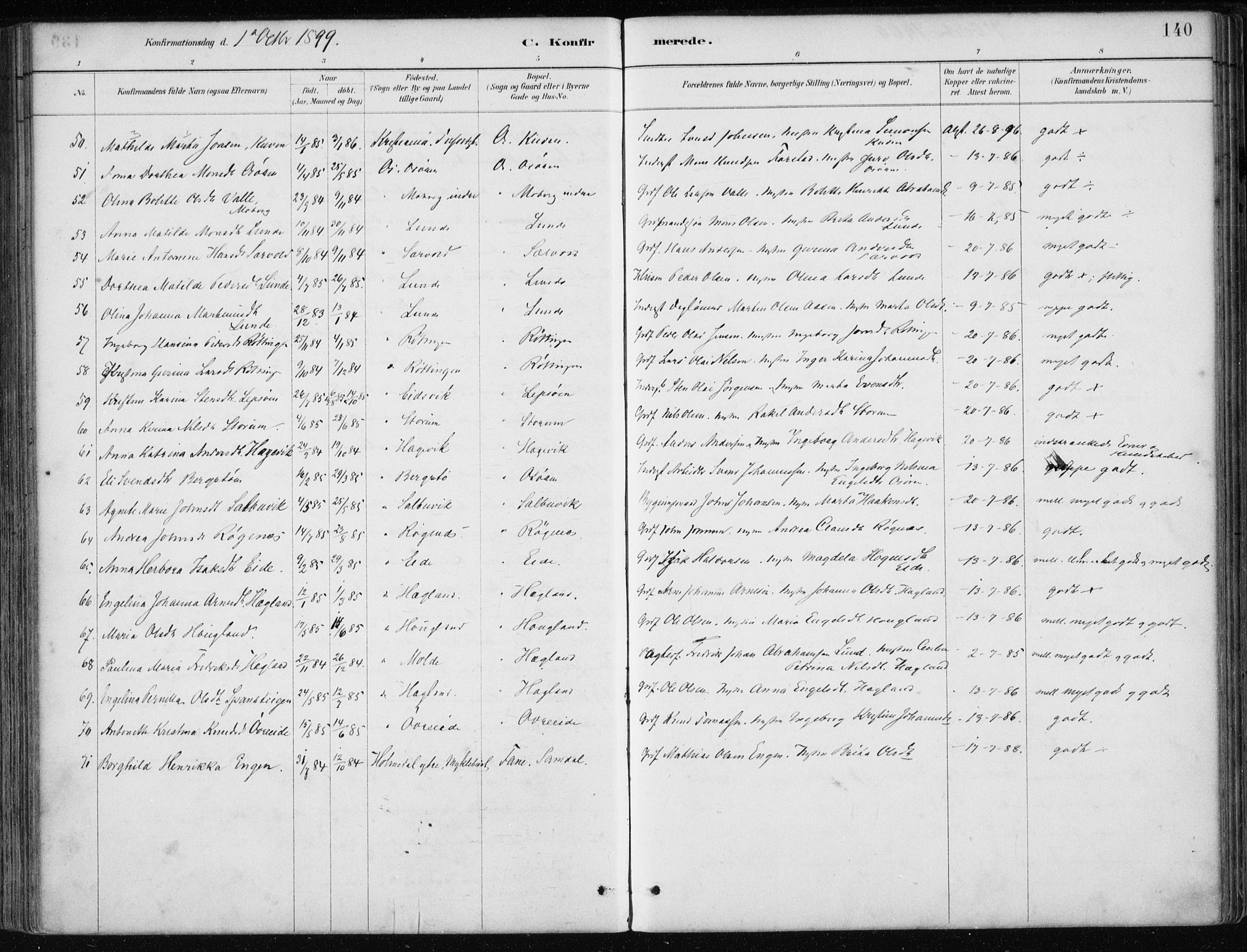 Os sokneprestembete, AV/SAB-A-99929: Parish register (official) no. B 1, 1885-1902, p. 140