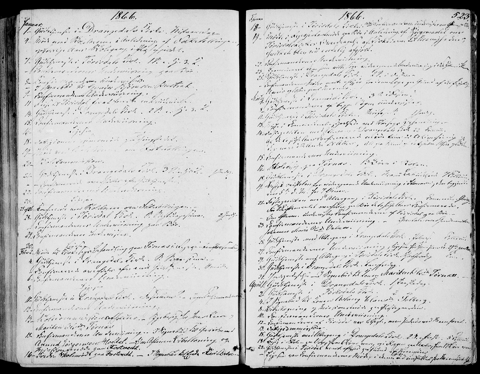Drangedal kirkebøker, SAKO/A-258/F/Fa/L0008: Parish register (official) no. 8, 1857-1871, p. 523
