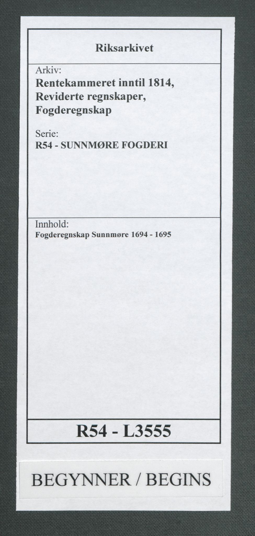 Rentekammeret inntil 1814, Reviderte regnskaper, Fogderegnskap, AV/RA-EA-4092/R54/L3555: Fogderegnskap Sunnmøre, 1694-1695, p. 1