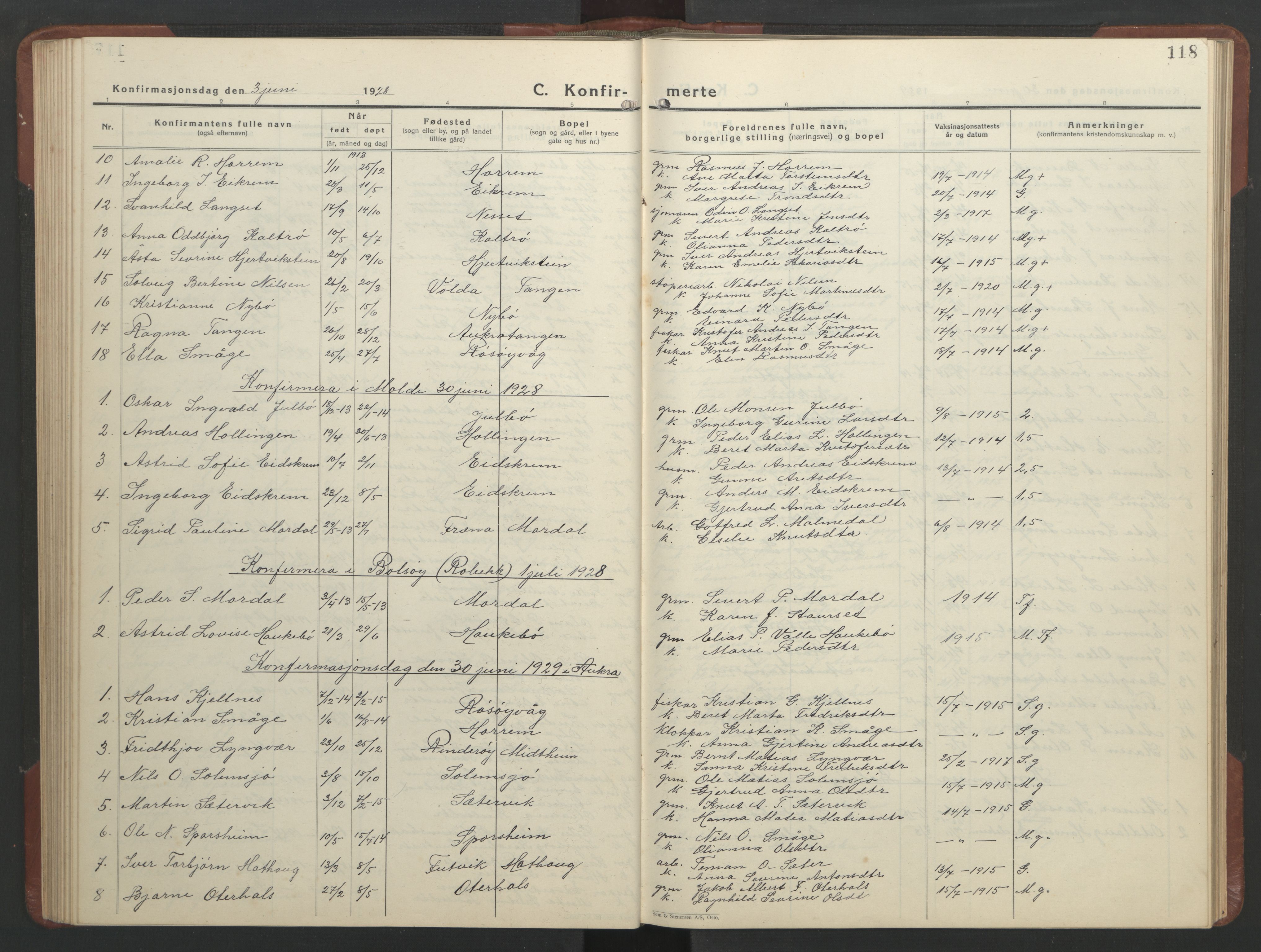 Ministerialprotokoller, klokkerbøker og fødselsregistre - Møre og Romsdal, SAT/A-1454/560/L0726: Parish register (copy) no. 560C03, 1928-1952, p. 118