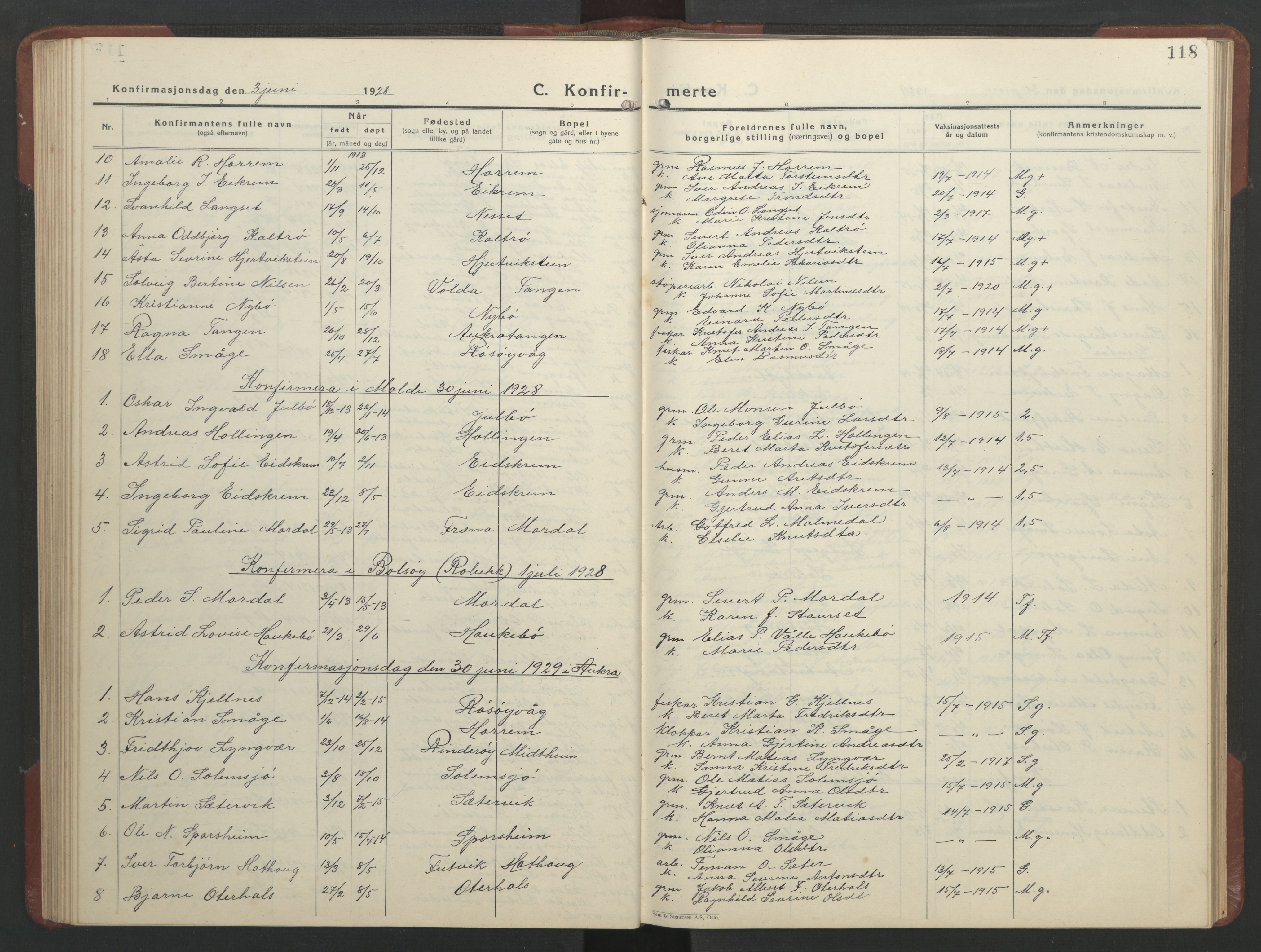Ministerialprotokoller, klokkerbøker og fødselsregistre - Møre og Romsdal, AV/SAT-A-1454/560/L0726: Parish register (copy) no. 560C03, 1928-1952, p. 118