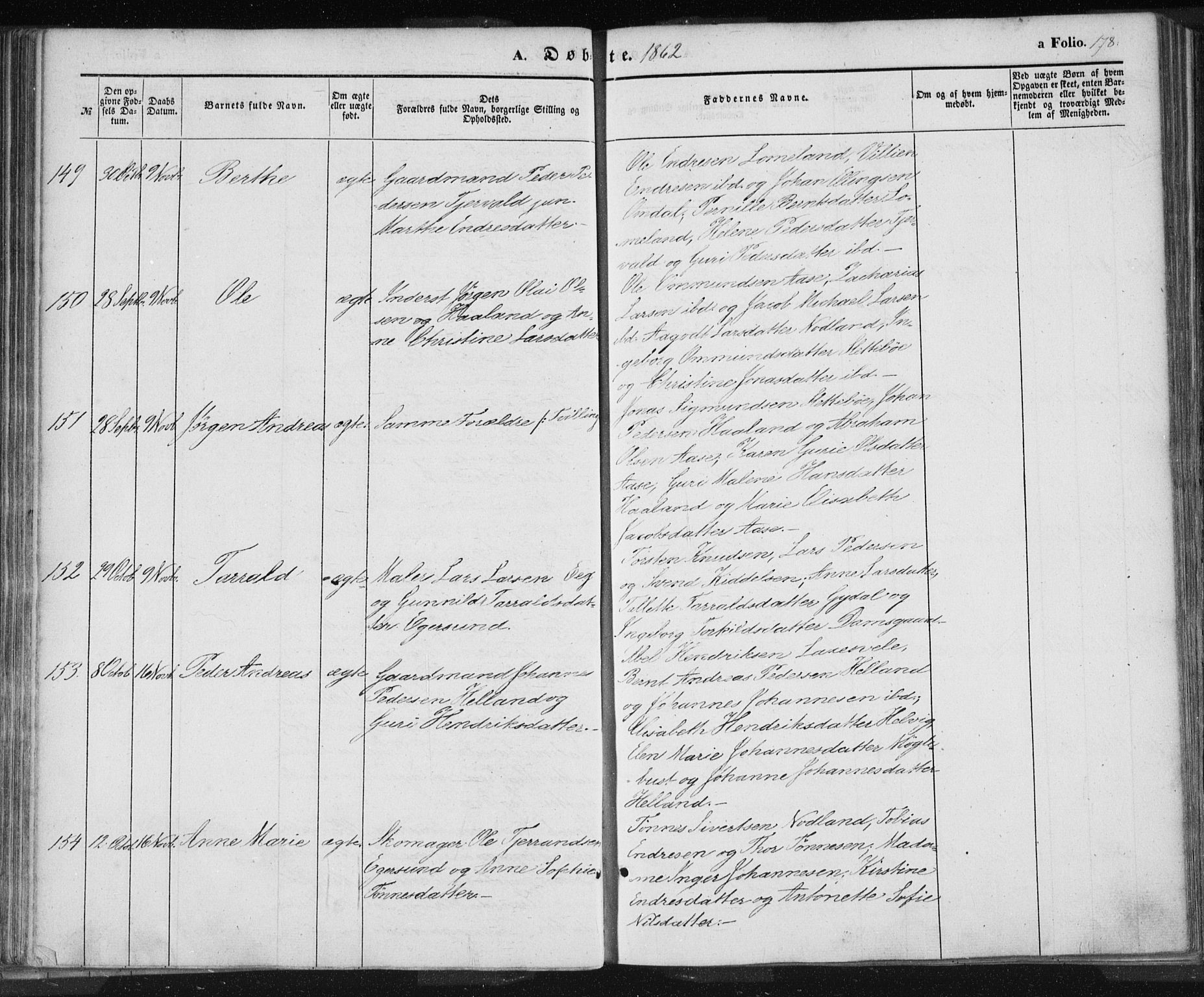 Eigersund sokneprestkontor, AV/SAST-A-101807/S08/L0012: Parish register (official) no. A 12.1, 1850-1865, p. 178