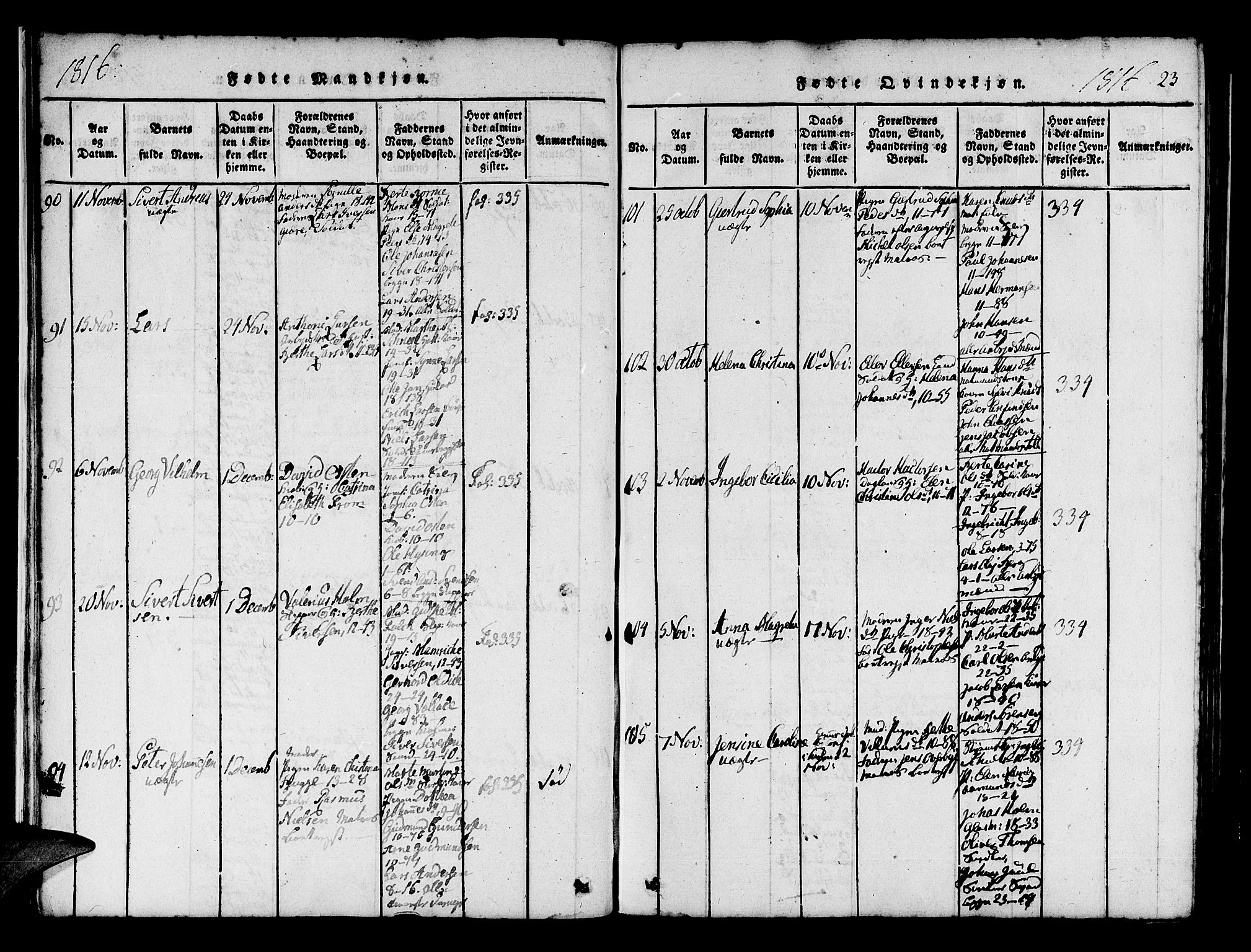 Domkirken sokneprestembete, AV/SAB-A-74801/H/Haa/L0010: Parish register (official) no. A 10, 1816-1821, p. 23