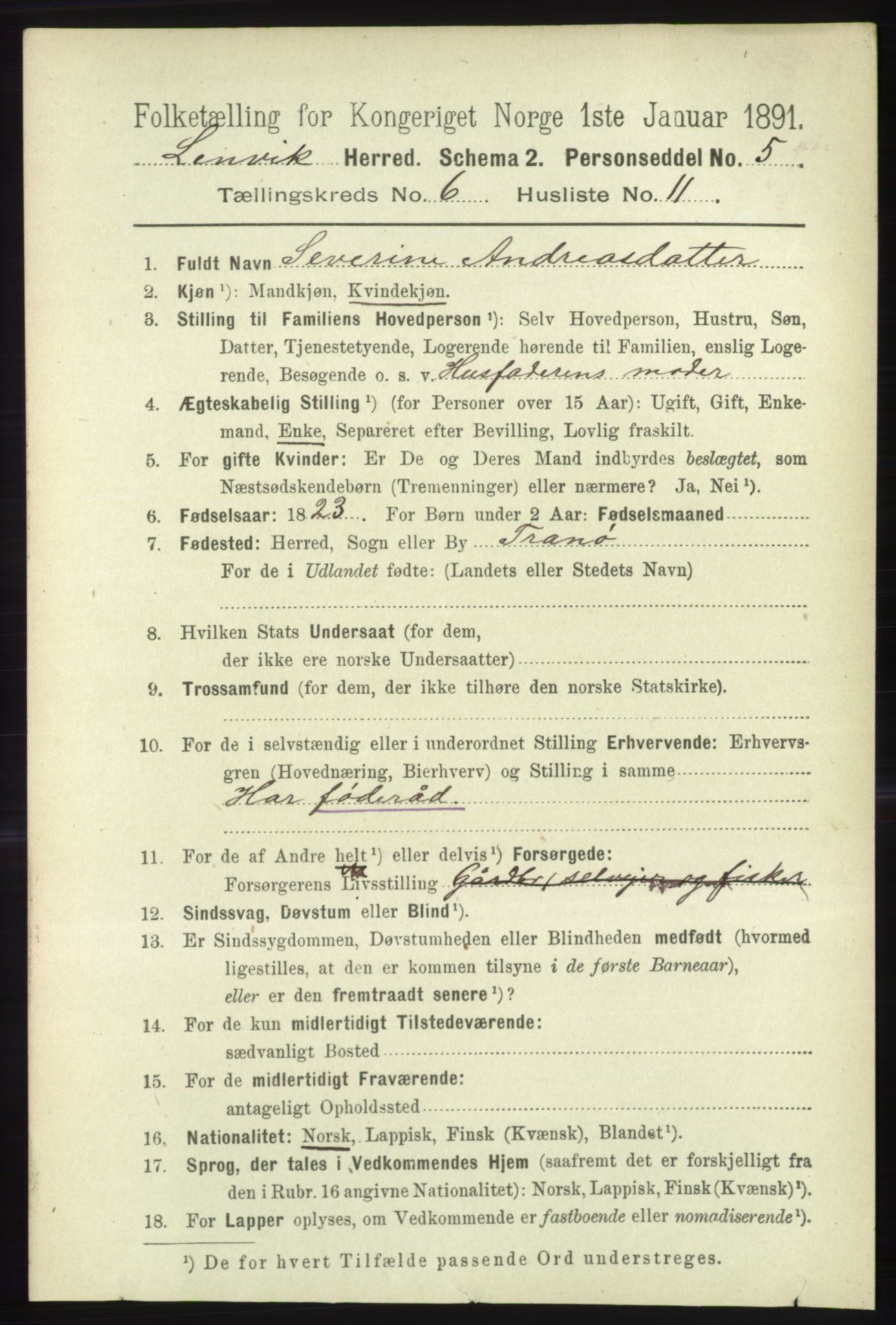 RA, 1891 census for 1931 Lenvik, 1891, p. 3297