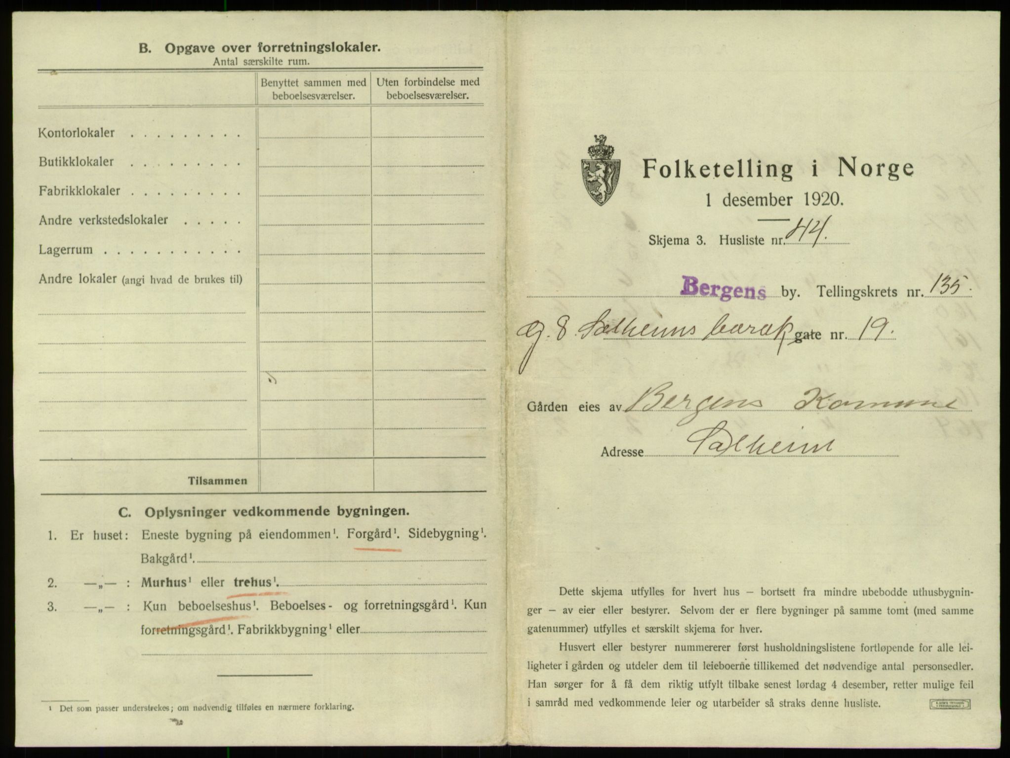 SAB, 1920 census for Bergen, 1920, p. 12652