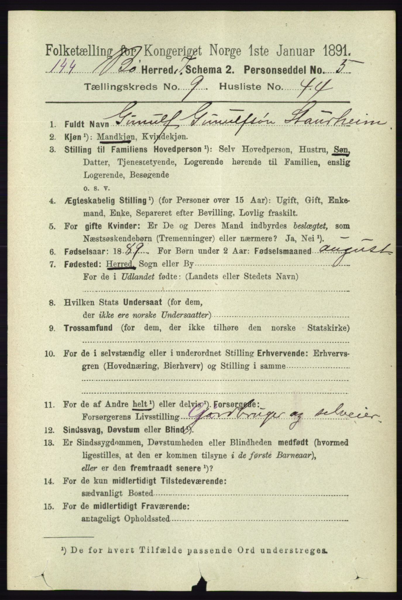 RA, 1891 census for 0821 Bø, 1891, p. 3152