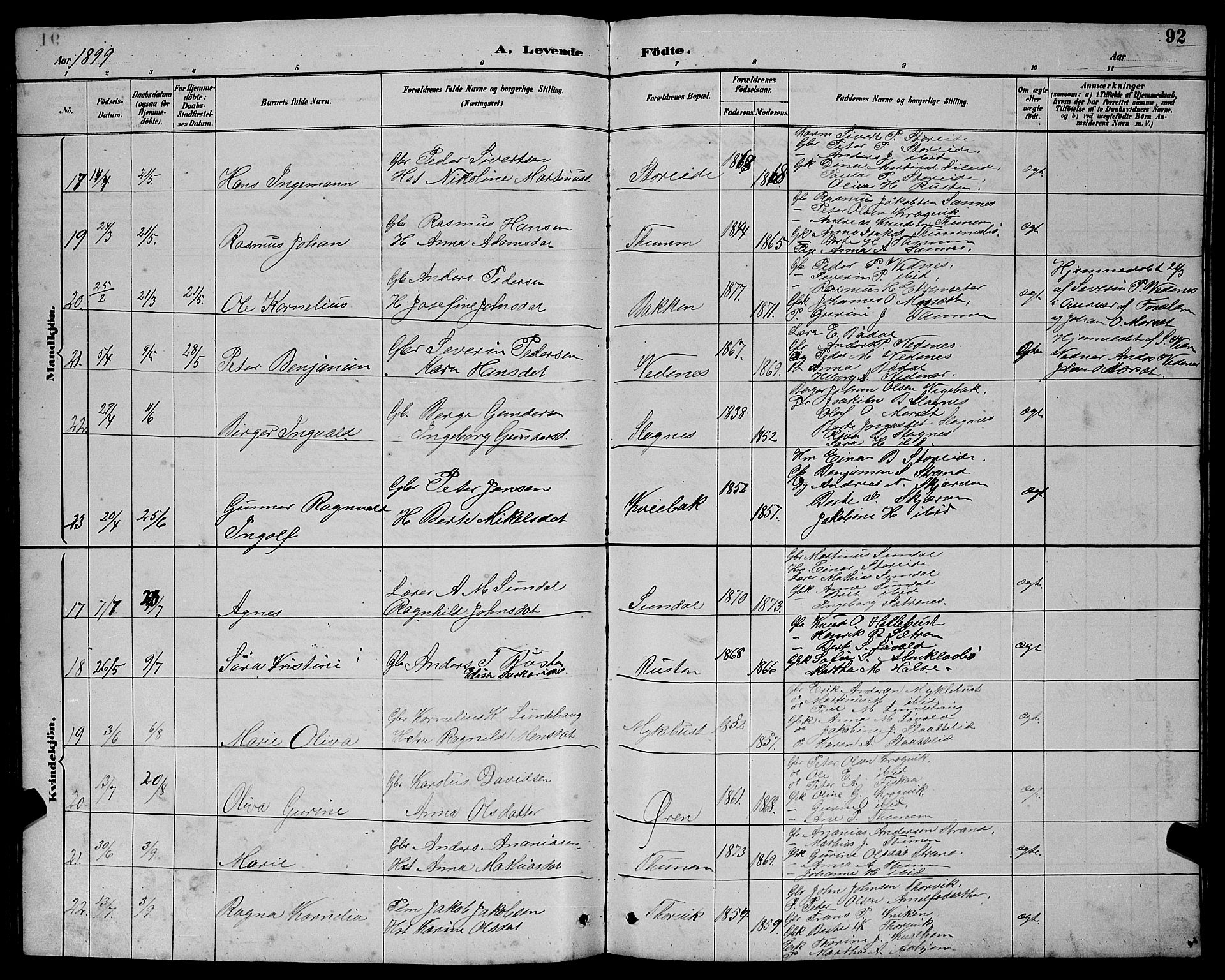 Ministerialprotokoller, klokkerbøker og fødselsregistre - Møre og Romsdal, AV/SAT-A-1454/501/L0017: Parish register (copy) no. 501C03, 1885-1901, p. 92