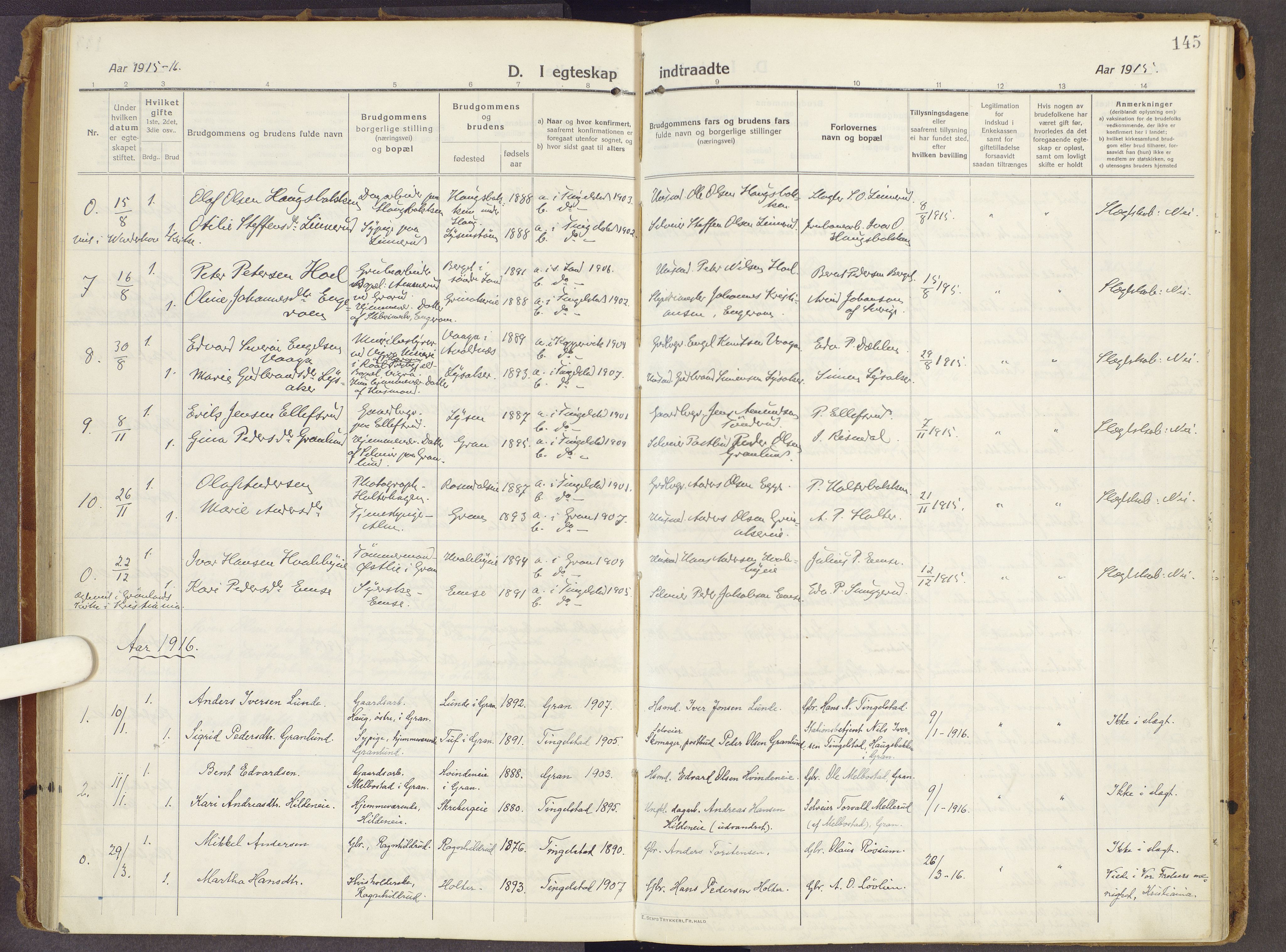 Brandbu prestekontor, SAH/PREST-114/H/Ha/Haa/L0003: Parish register (official) no. 3, 1914-1928, p. 145