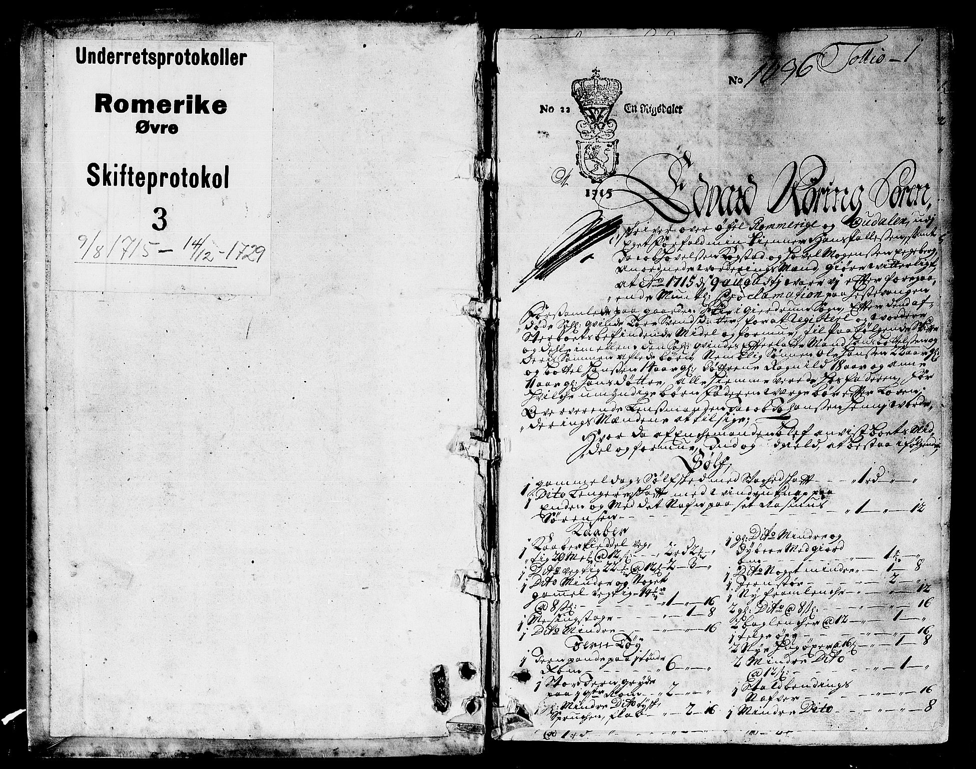 Øvre Romerike sorenskriveri, SAO/A-10649/H/Hb/L0003: Skifteprotokoll nr. 3, 1715-1729, p. 0b-1a