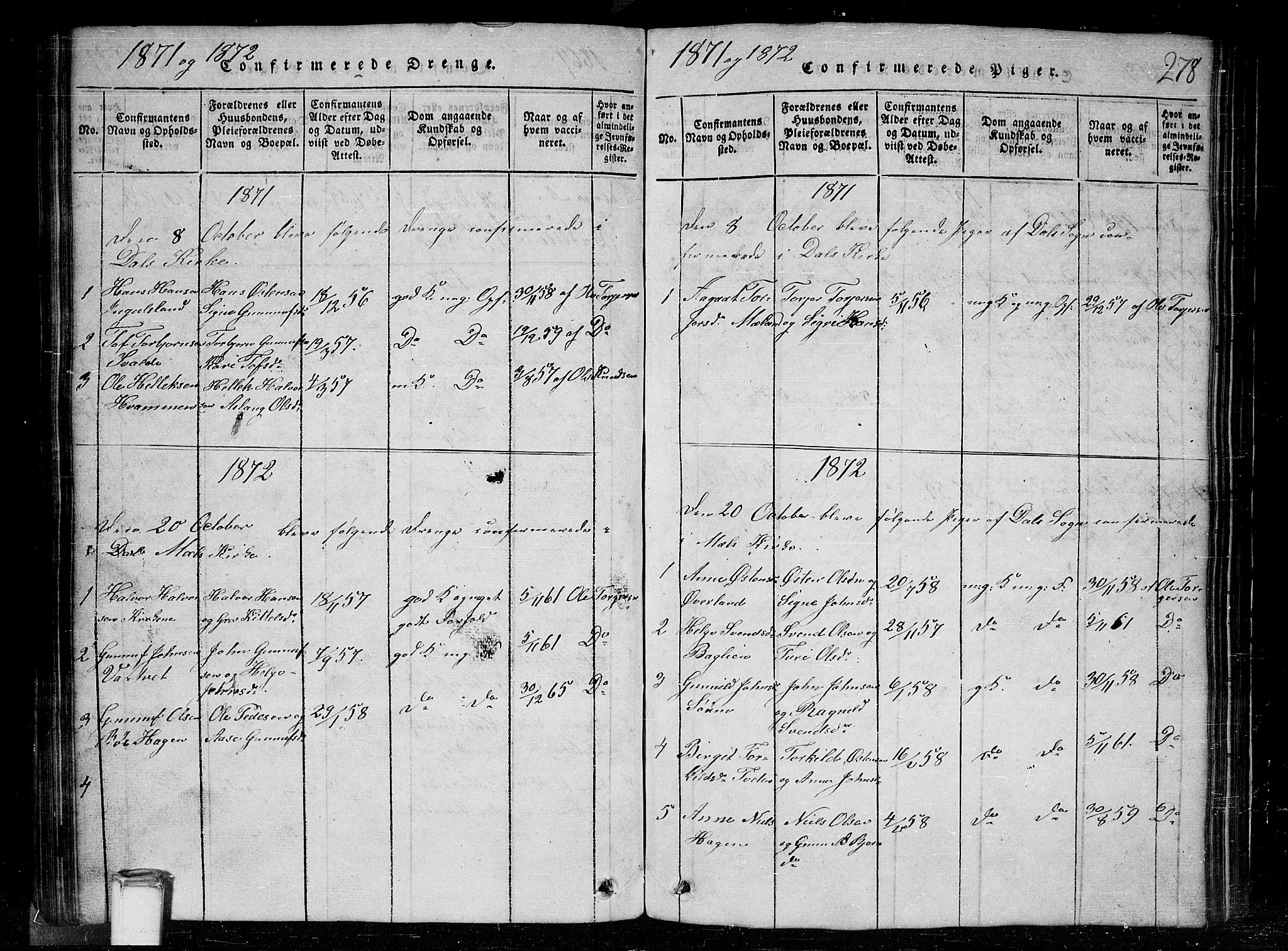 Tinn kirkebøker, AV/SAKO-A-308/G/Gc/L0001: Parish register (copy) no. III 1, 1815-1879, p. 278