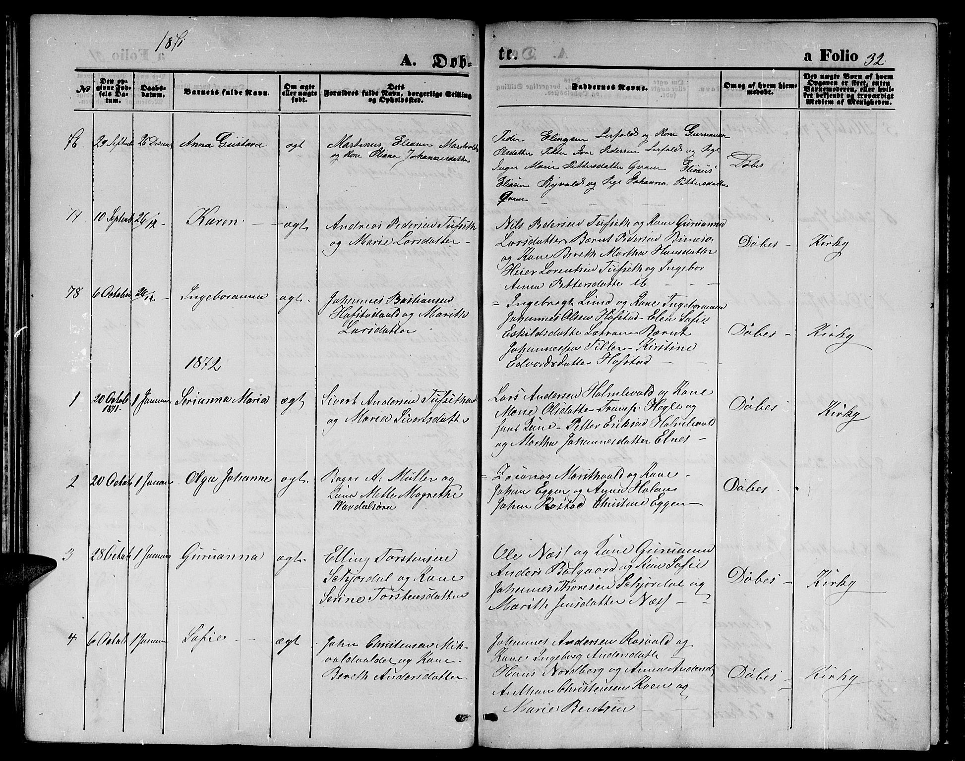 Ministerialprotokoller, klokkerbøker og fødselsregistre - Nord-Trøndelag, SAT/A-1458/723/L0255: Parish register (copy) no. 723C03, 1869-1879, p. 32