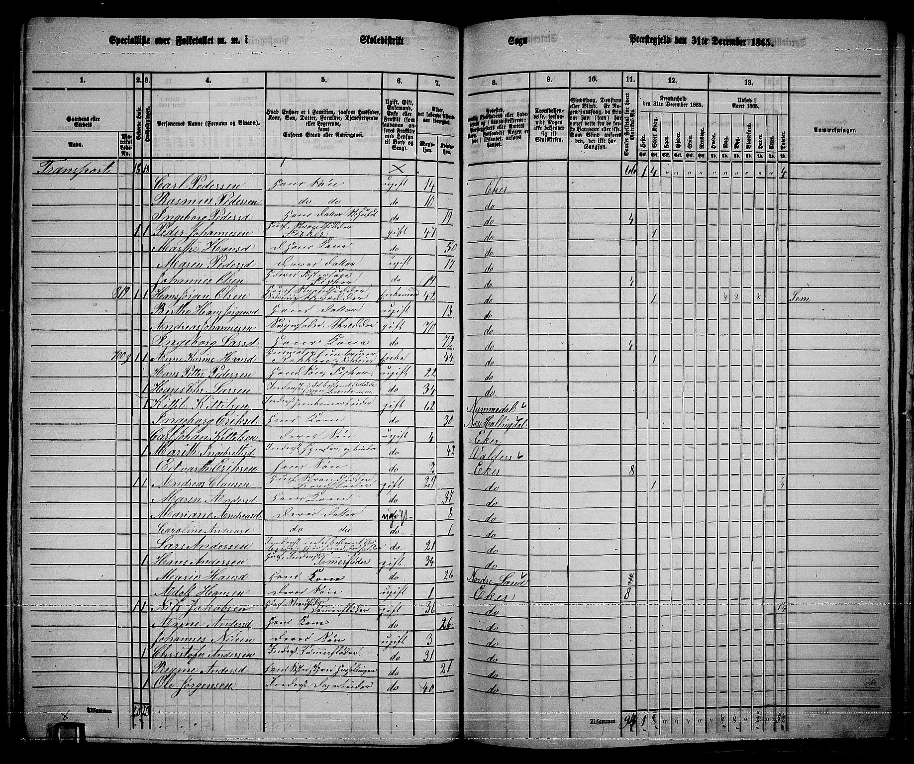 RA, 1865 census for Eiker, 1865, p. 201