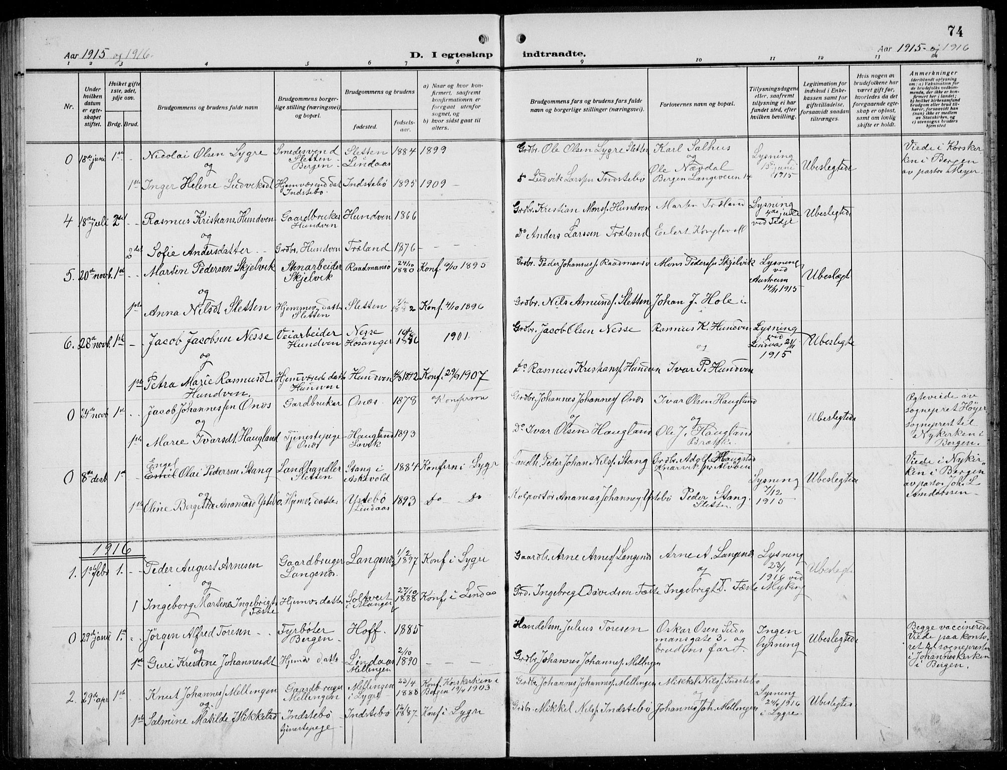 Alversund Sokneprestembete, SAB/A-73901/H/Ha/Hab: Parish register (copy) no. B 5, 1914-1932, p. 74