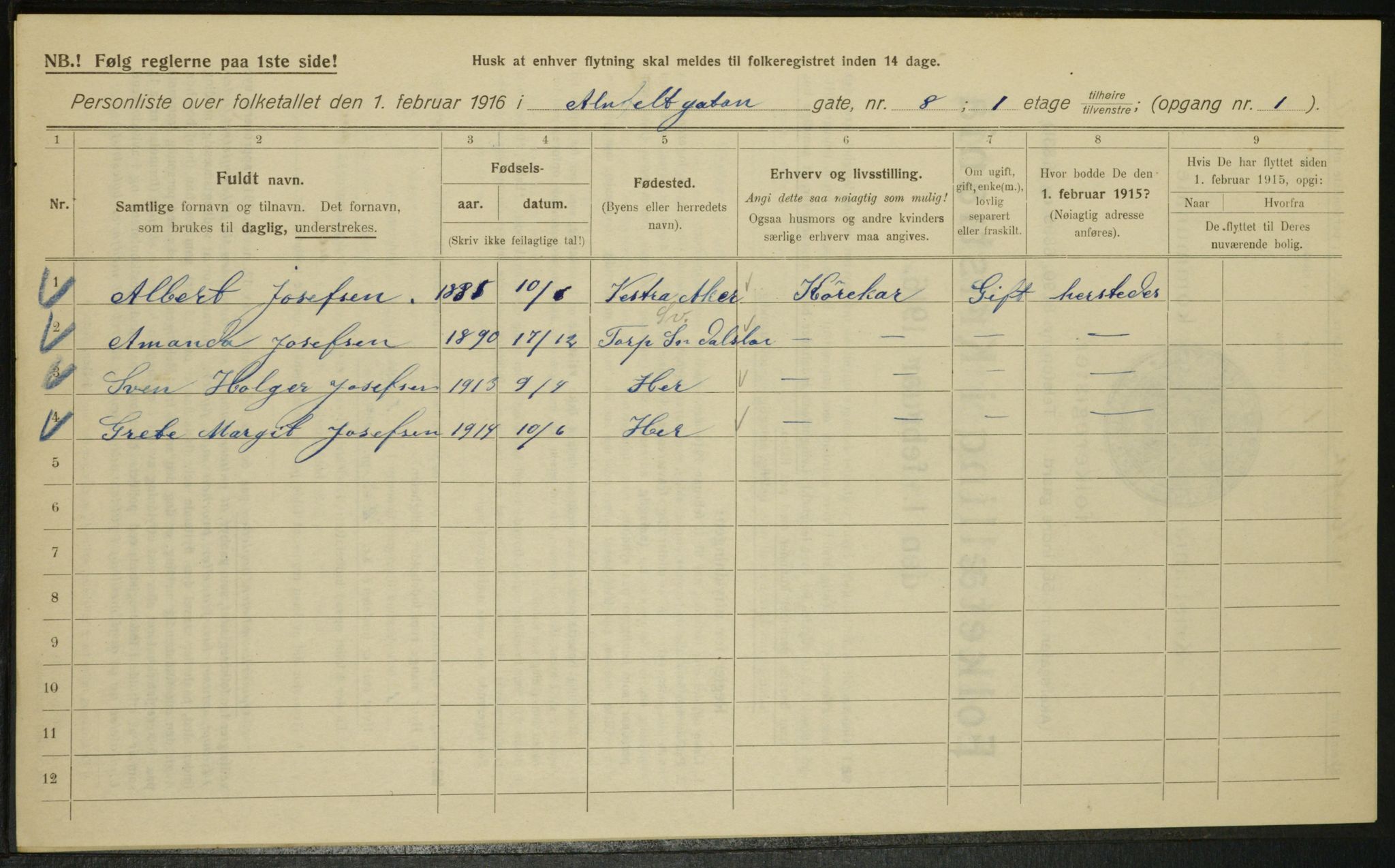 OBA, Municipal Census 1916 for Kristiania, 1916, p. 1118