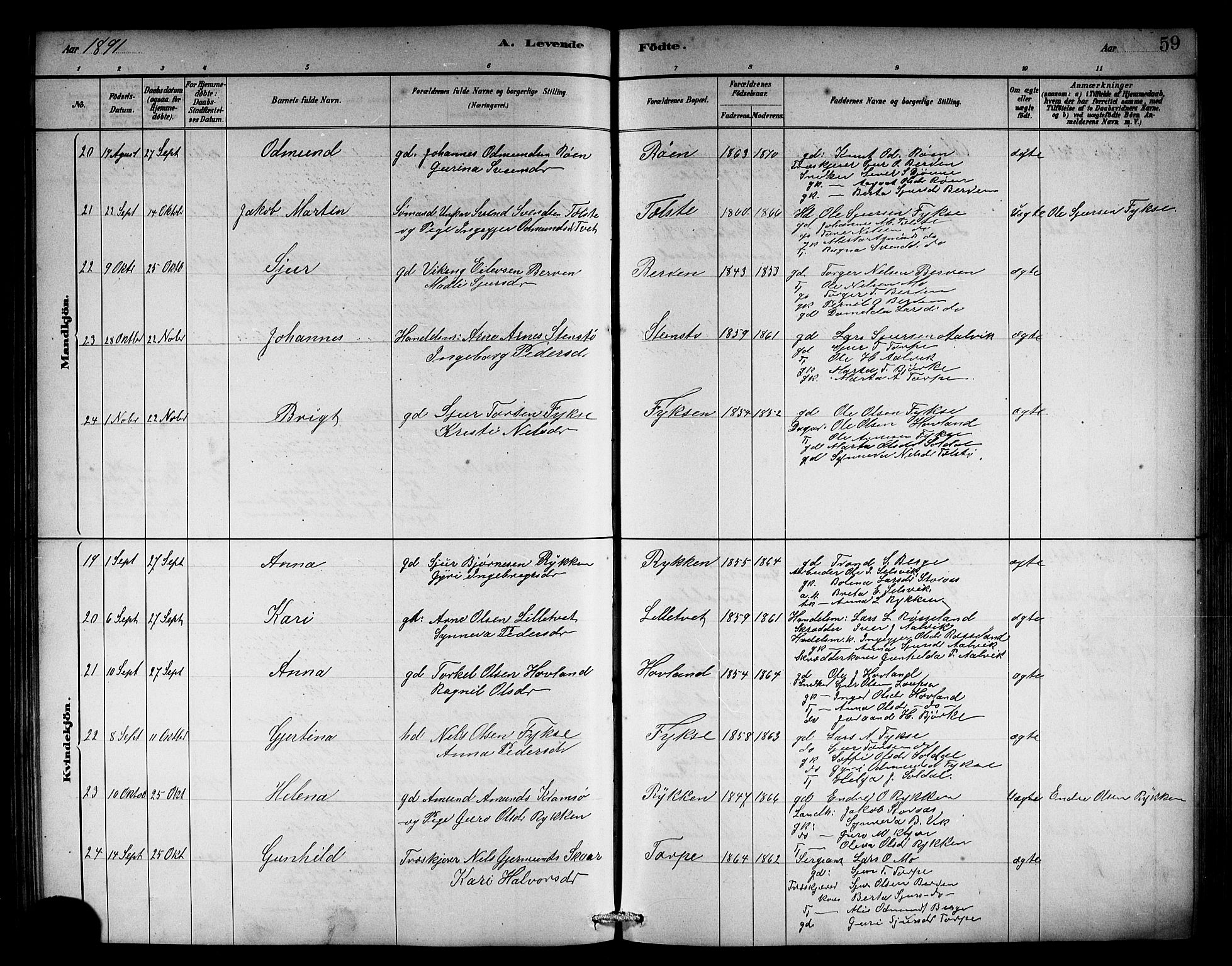 Kvam sokneprestembete, AV/SAB-A-76201/H/Hab: Parish register (copy) no. C 3, 1881-1905, p. 59