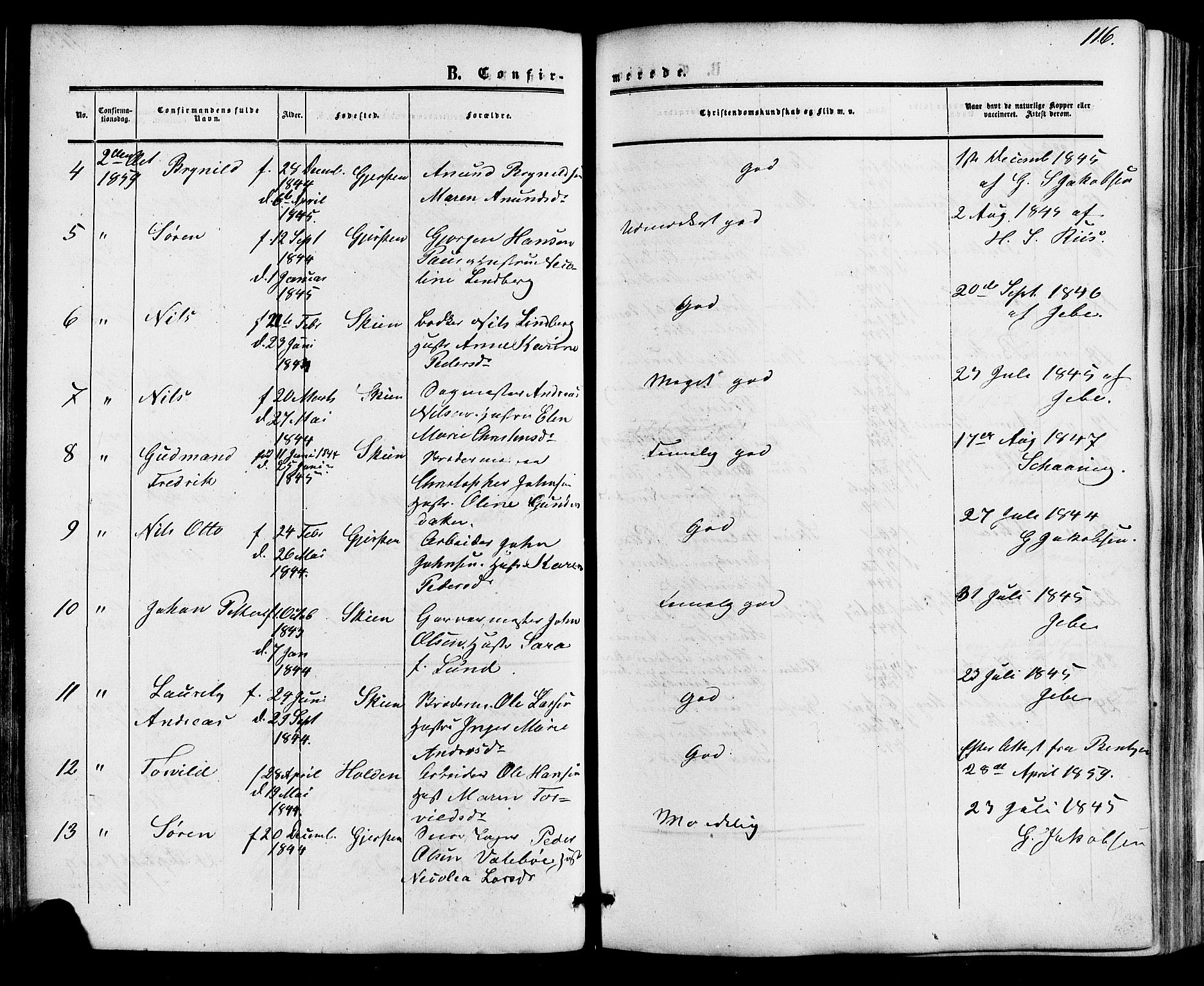 Skien kirkebøker, SAKO/A-302/F/Fa/L0007: Parish register (official) no. 7, 1856-1865, p. 116