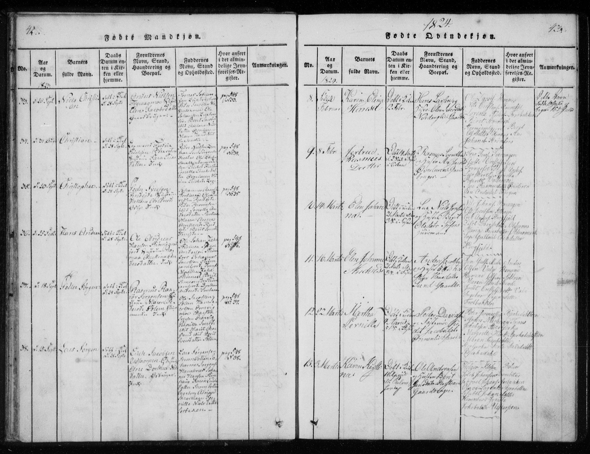 Ministerialprotokoller, klokkerbøker og fødselsregistre - Nordland, AV/SAT-A-1459/825/L0353: Parish register (official) no. 825A07, 1820-1826, p. 42-43