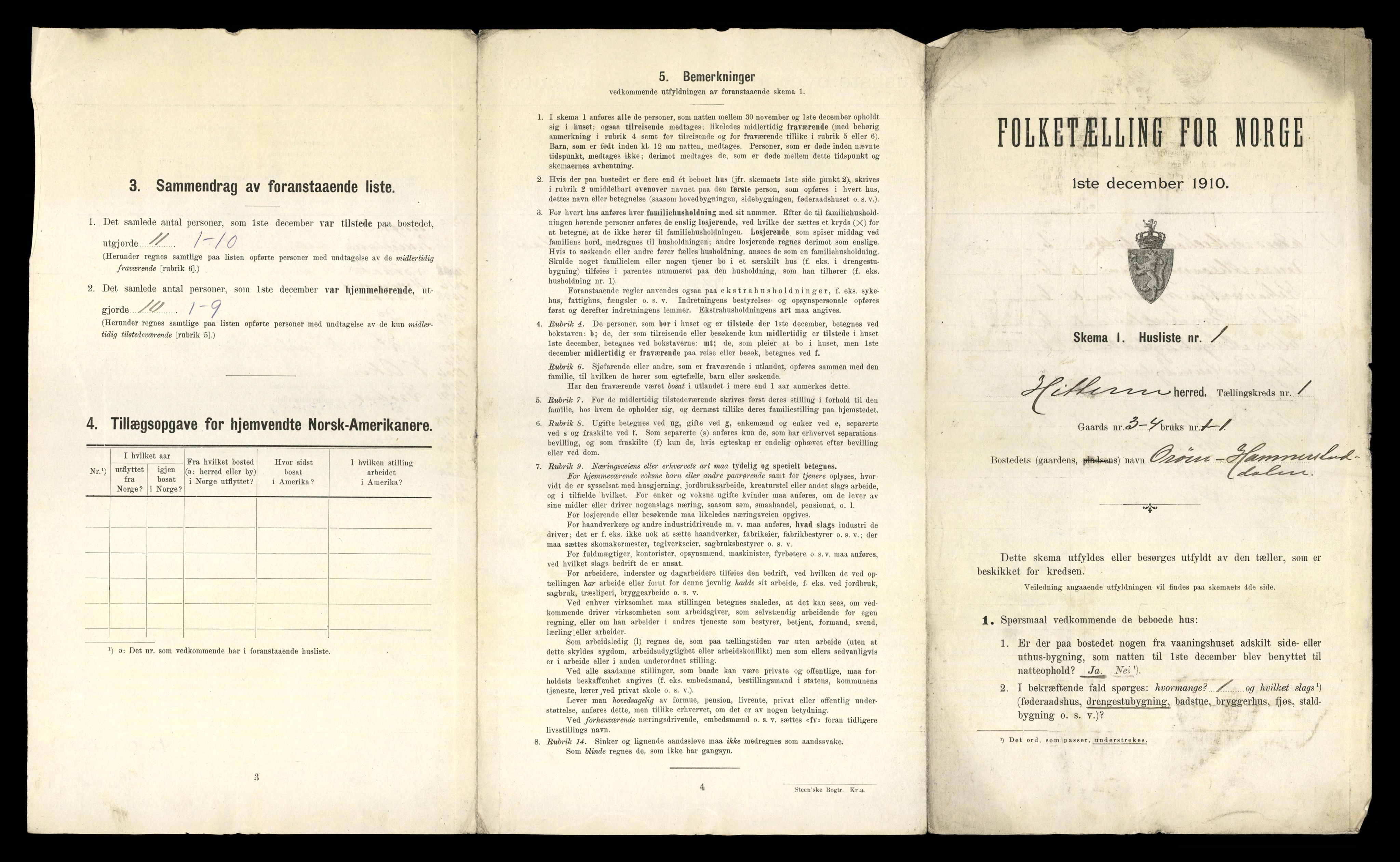 RA, 1910 census for Hitra, 1910, p. 43