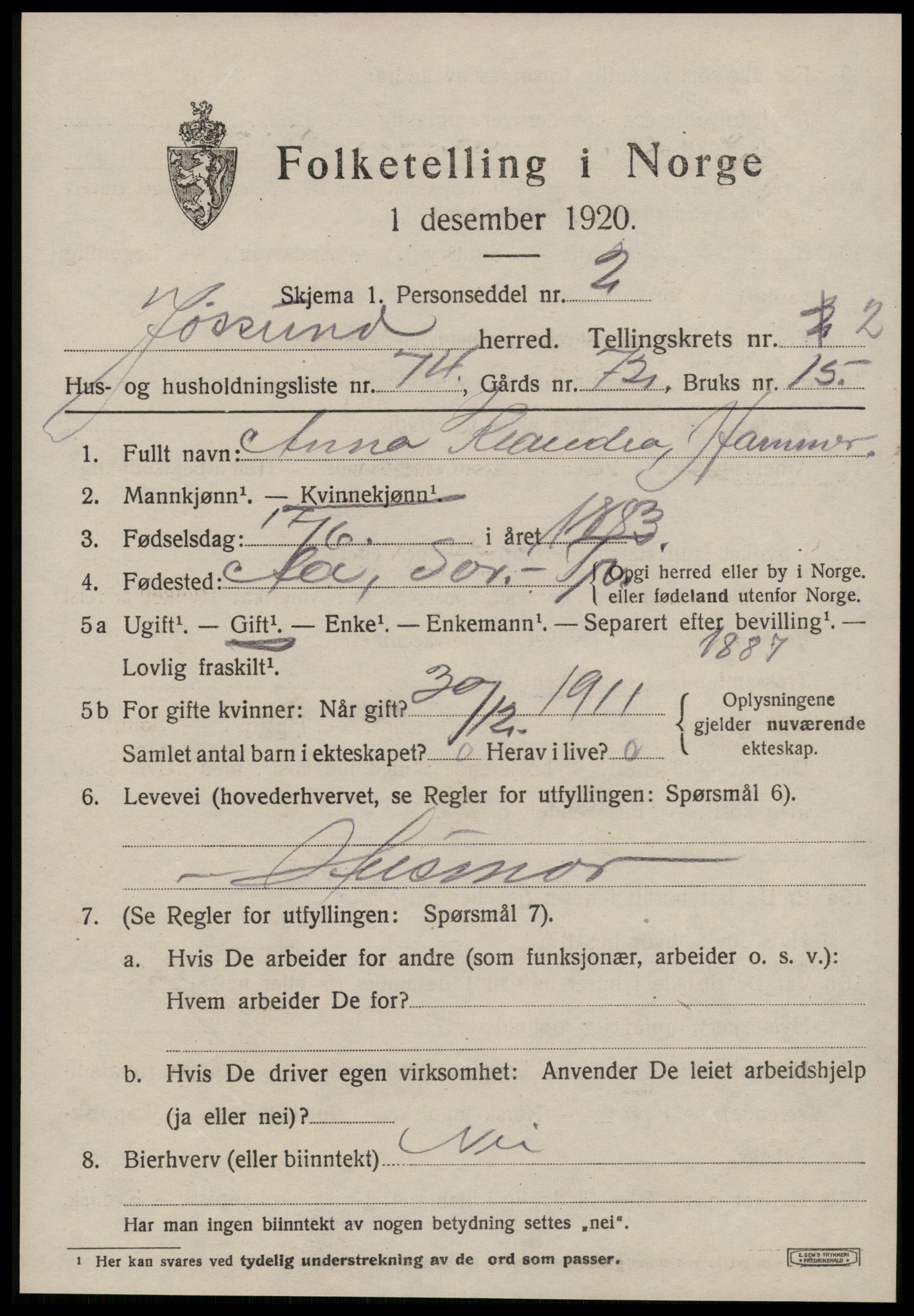 SAT, 1920 census for Jøssund, 1920, p. 2158