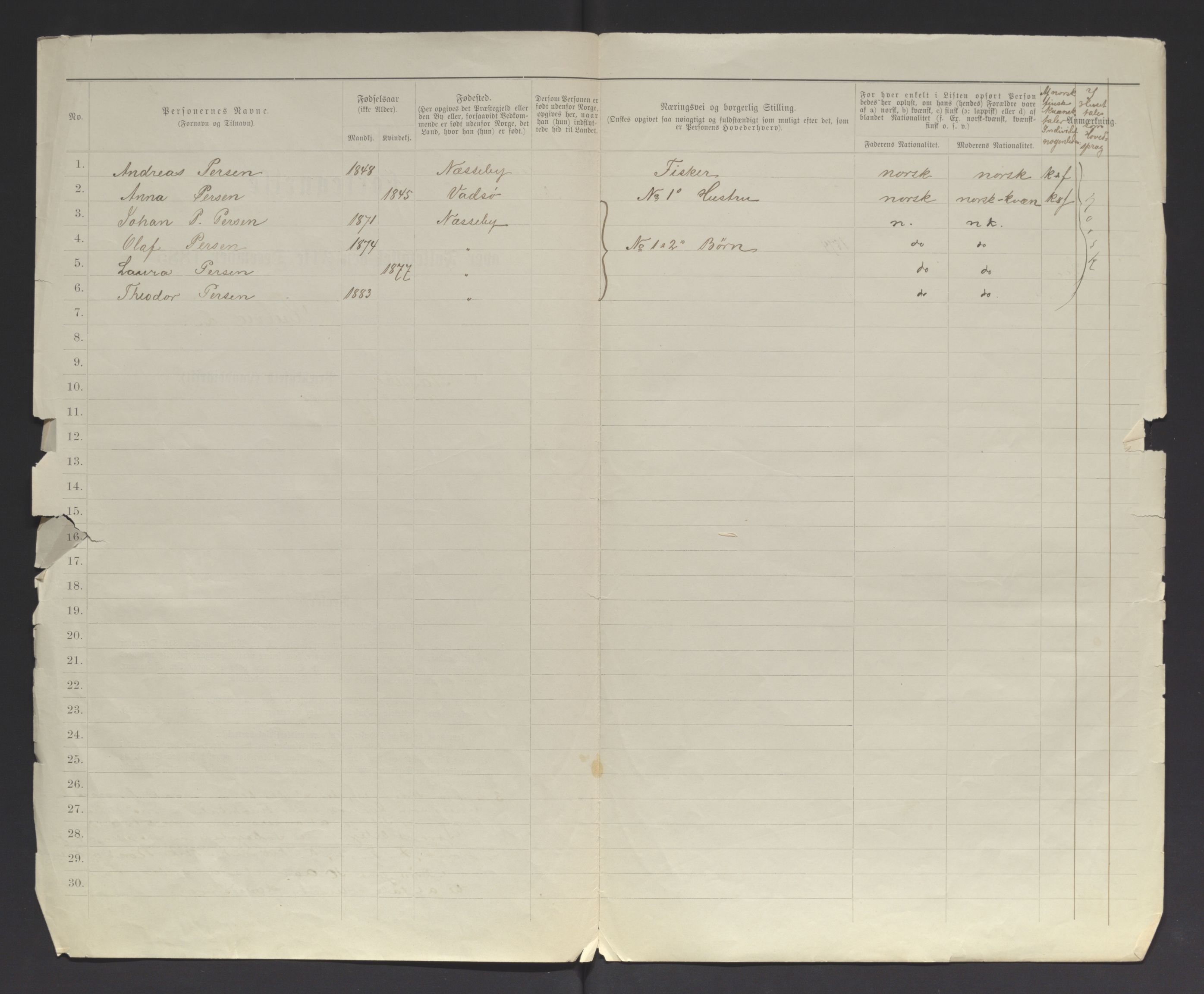 SATØ, 1885 census for 2027 Nesseby, 1885, p. 1b