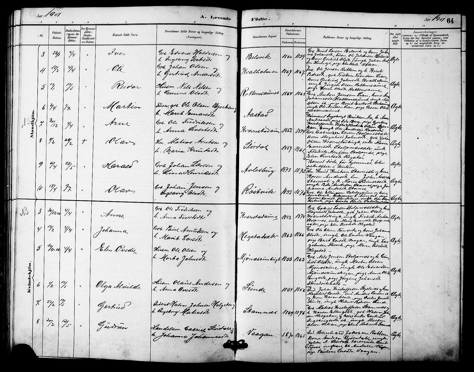 Ministerialprotokoller, klokkerbøker og fødselsregistre - Sør-Trøndelag, SAT/A-1456/633/L0519: Parish register (copy) no. 633C01, 1884-1905, p. 64