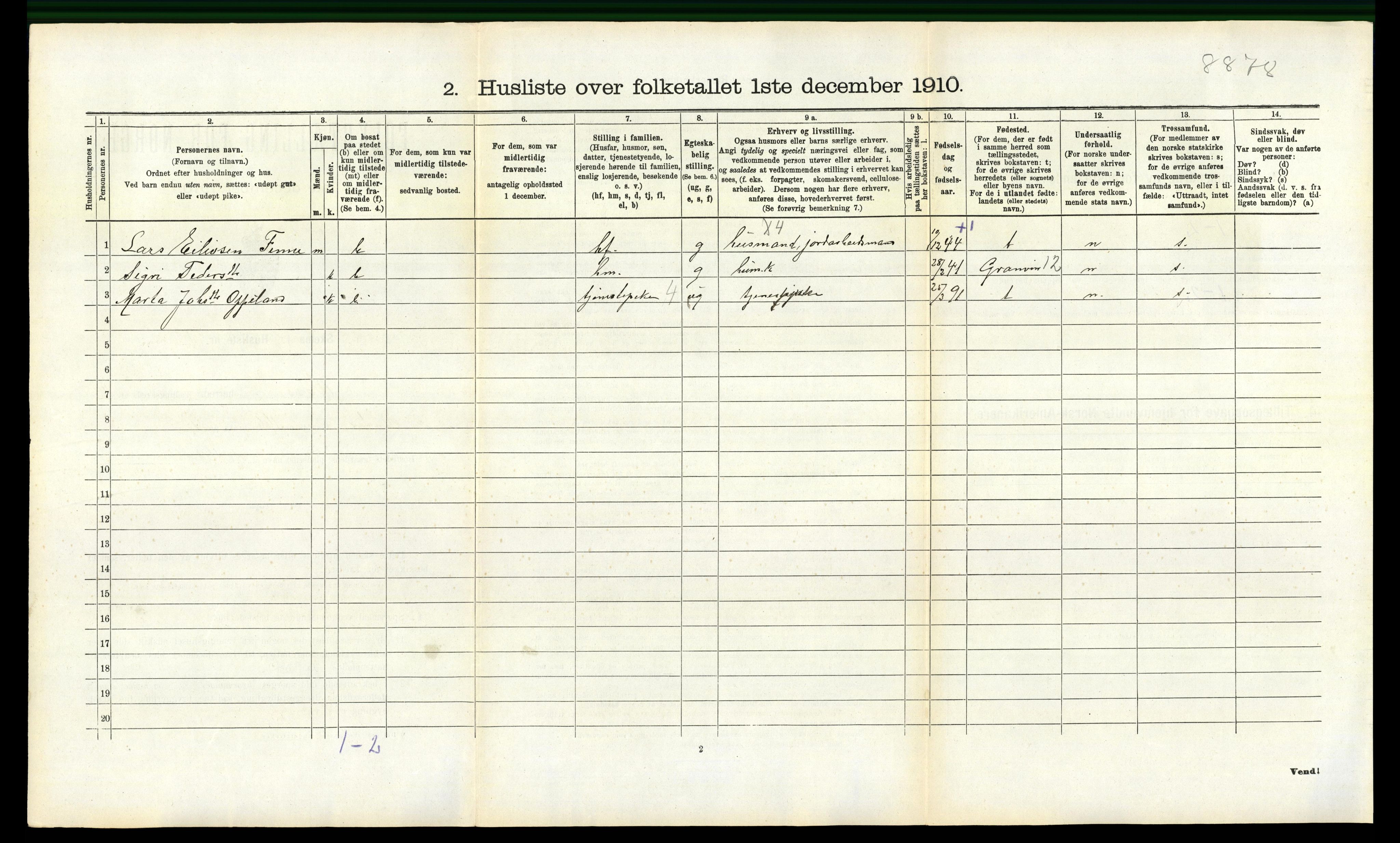 RA, 1910 census for Voss, 1910, p. 1731