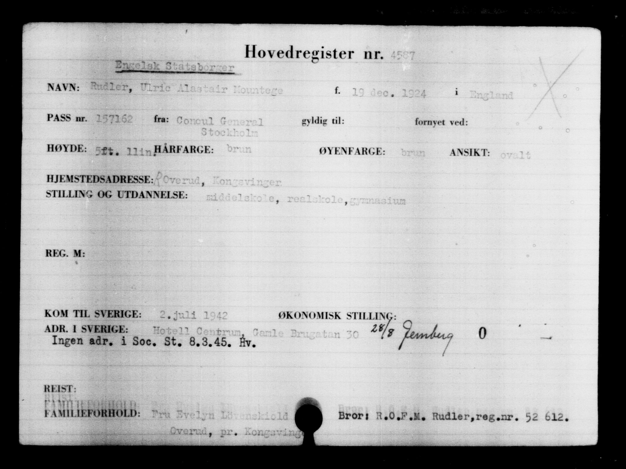 Utenriksstasjonene, Legasjonen i Stockholm, Flyktningkontoret, AV/RA-S-6753/V/Va/L0004: Kjesäterkartoteket, flyktninger med registreringsnr. 3496-6610, 1940-1945, p. 1296
