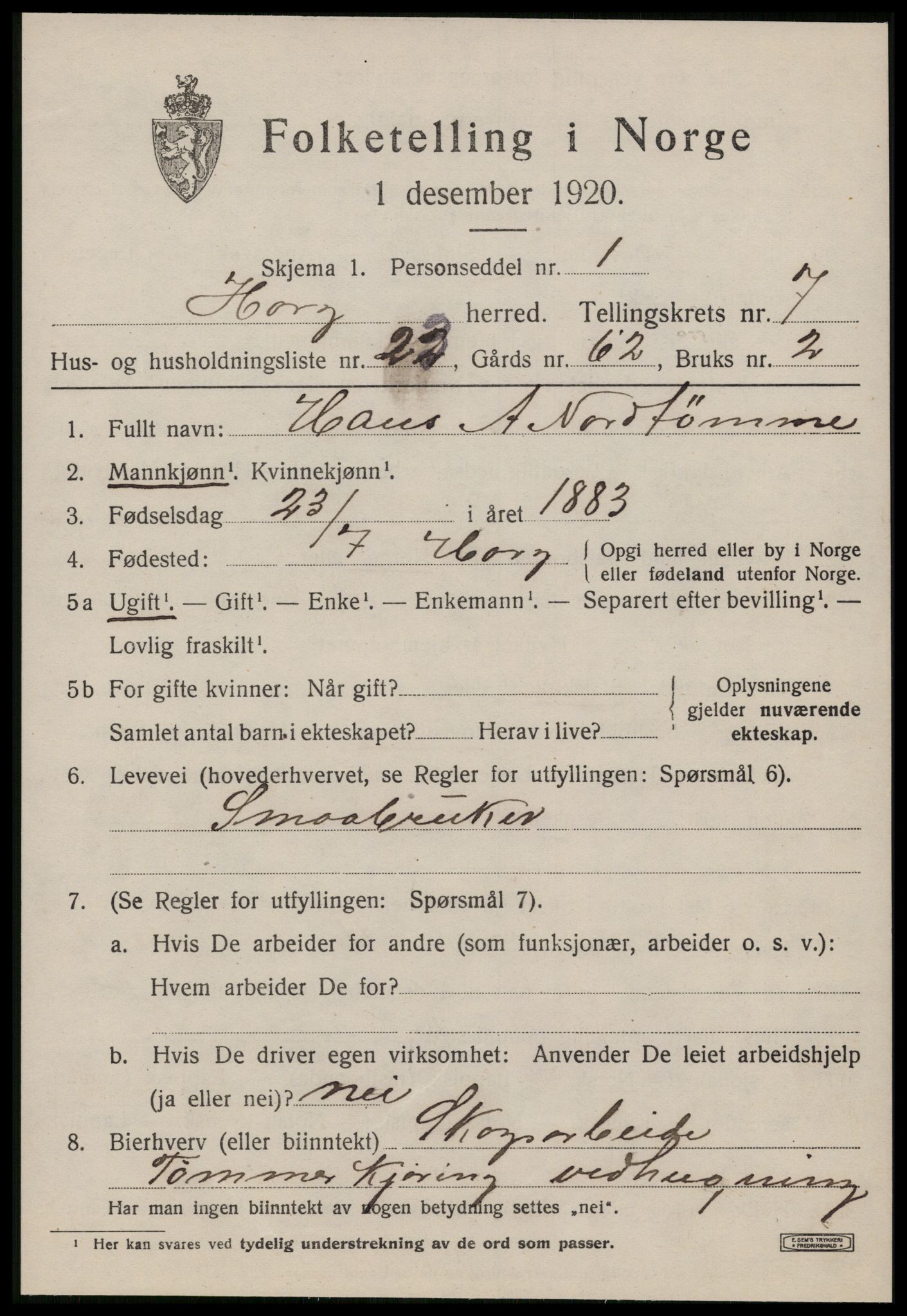 SAT, 1920 census for Horg, 1920, p. 4812