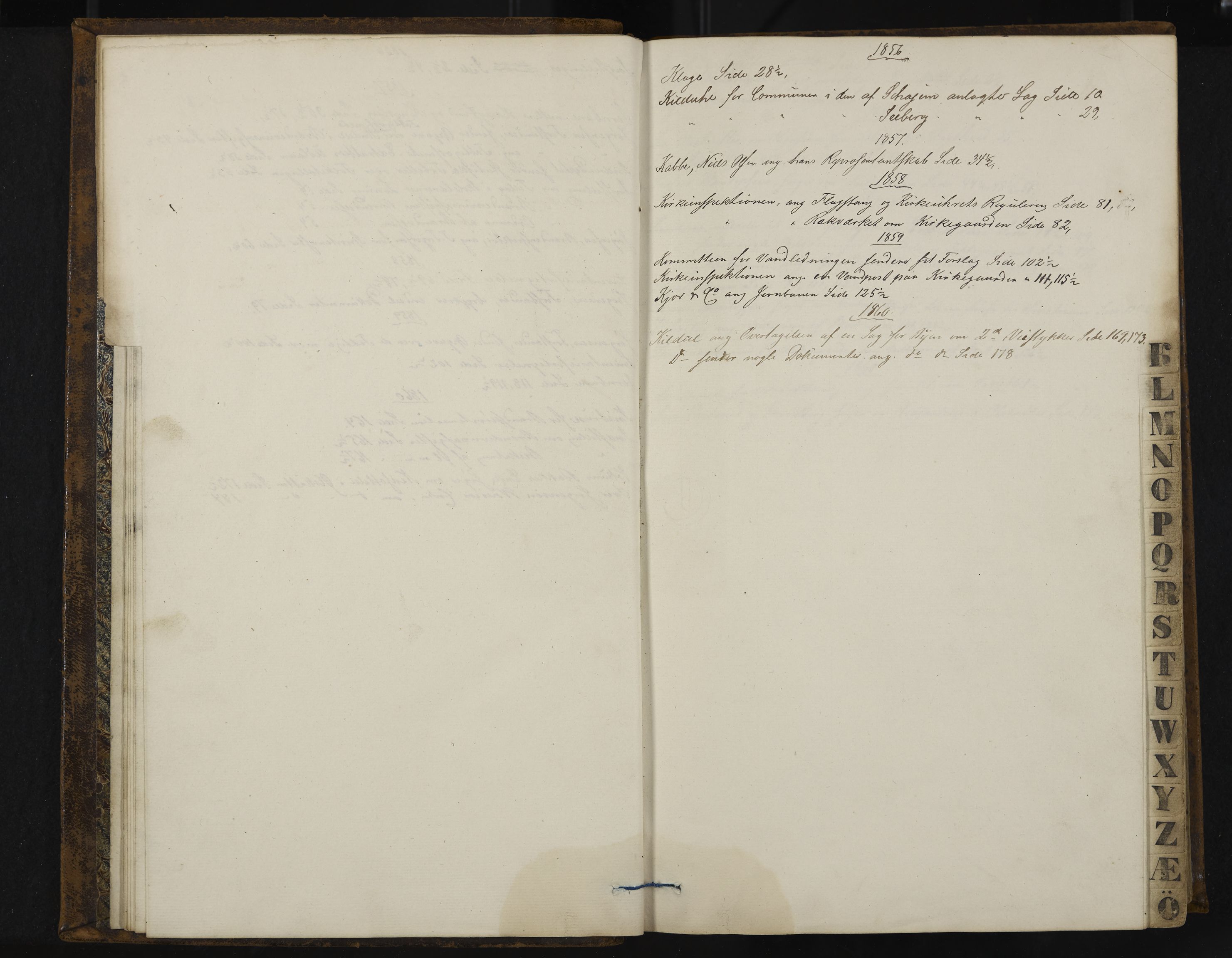 Kongsberg formannskap og sentraladministrasjon, IKAK/0604021-1/A/L0003: Møtebok med register, 1856-1861