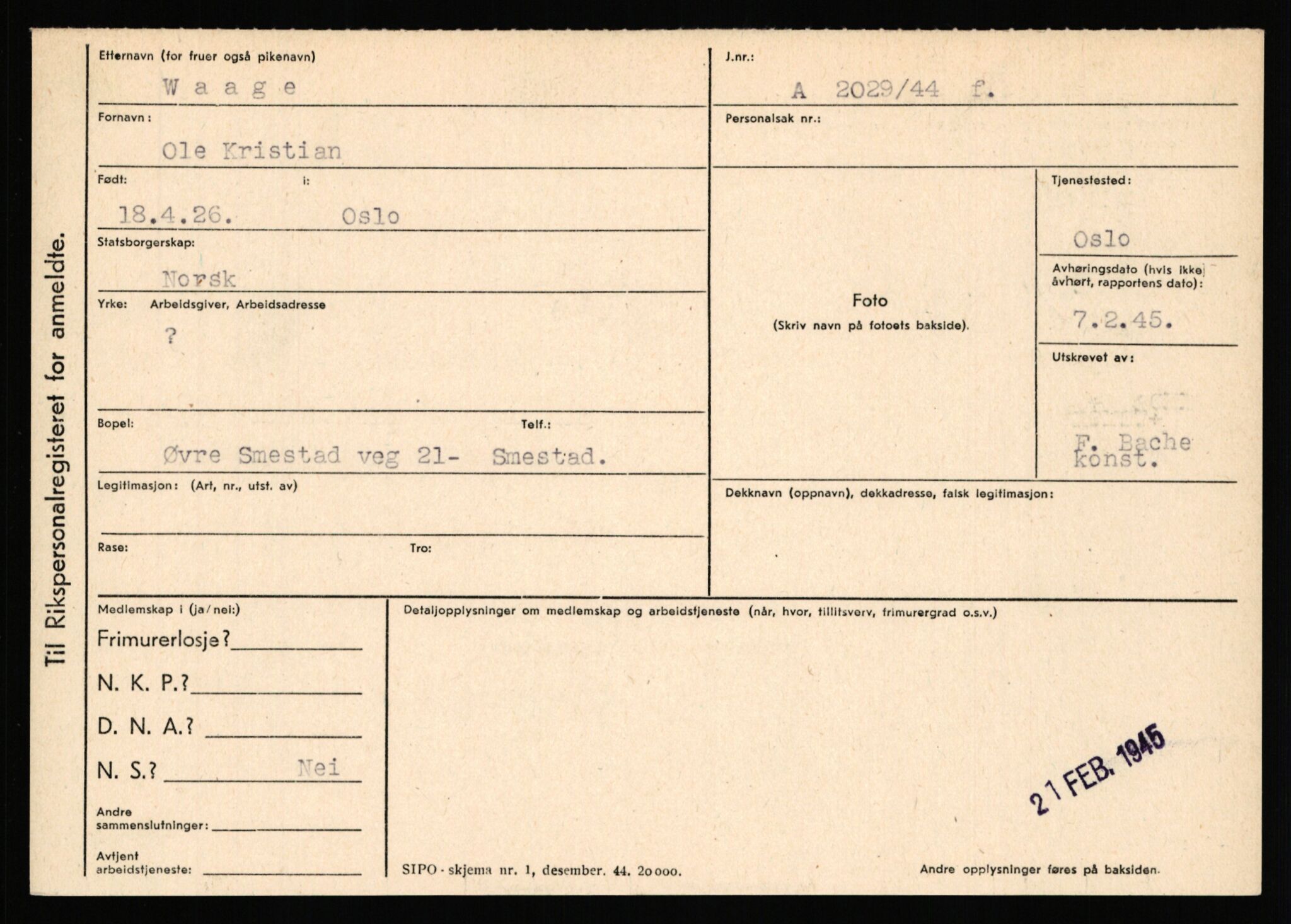 Statspolitiet - Hovedkontoret / Osloavdelingen, AV/RA-S-1329/C/Ca/L0016: Uberg - Øystese, 1943-1945, p. 1573