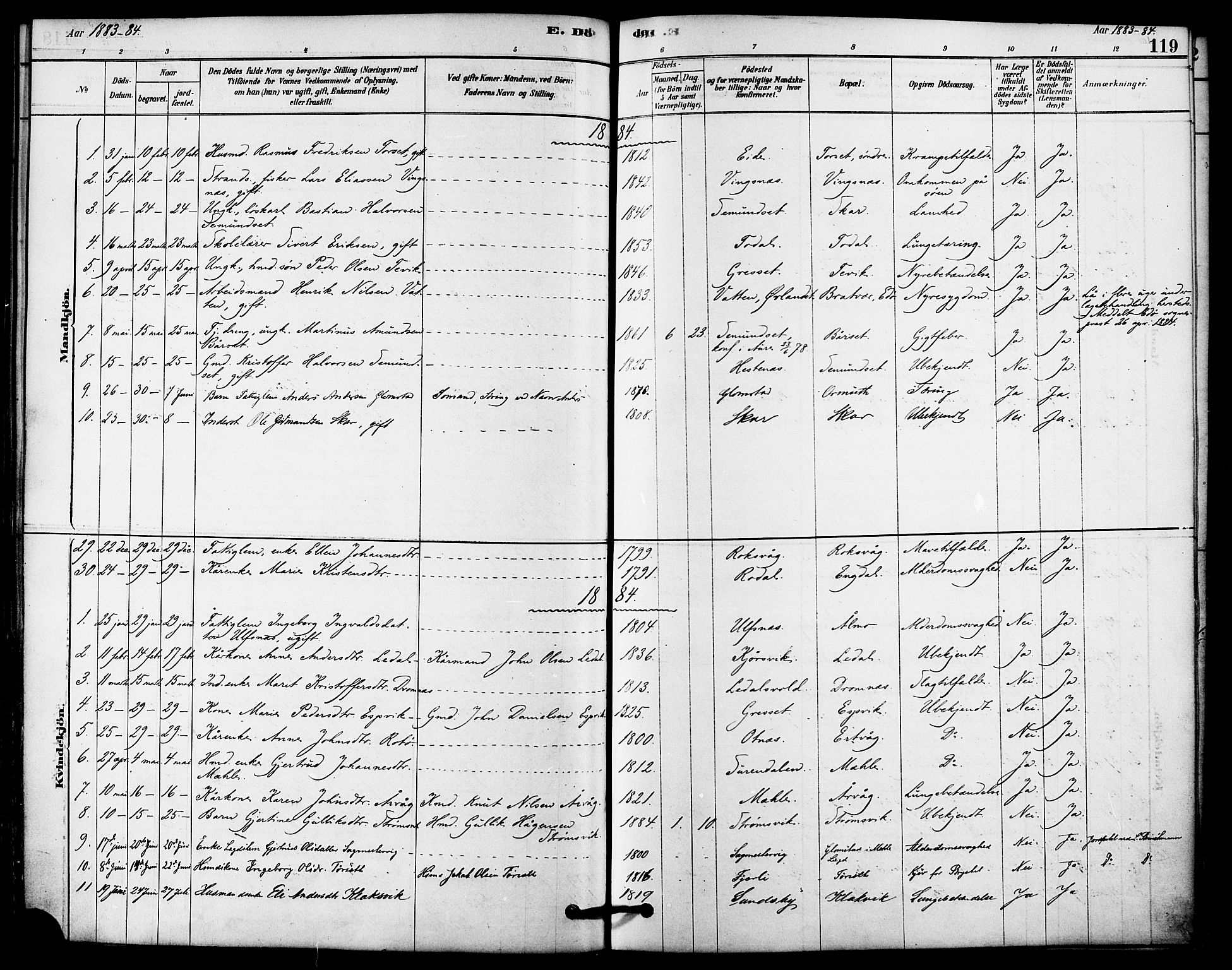 Ministerialprotokoller, klokkerbøker og fødselsregistre - Møre og Romsdal, AV/SAT-A-1454/578/L0906: Parish register (official) no. 578A05, 1878-1886, p. 119