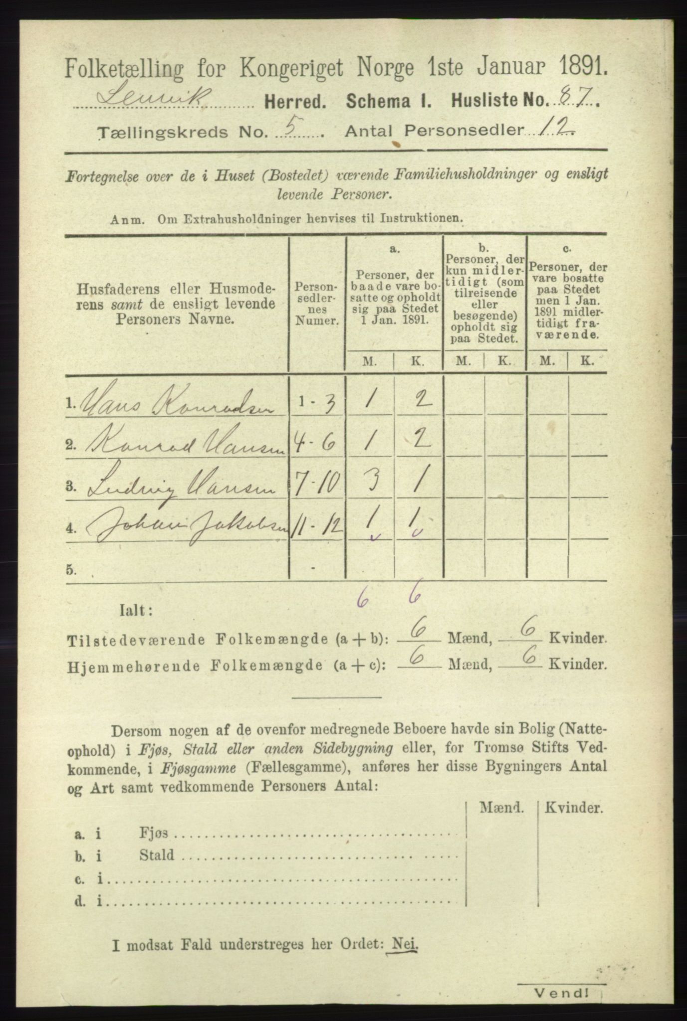 RA, 1891 census for 1931 Lenvik, 1891, p. 2546