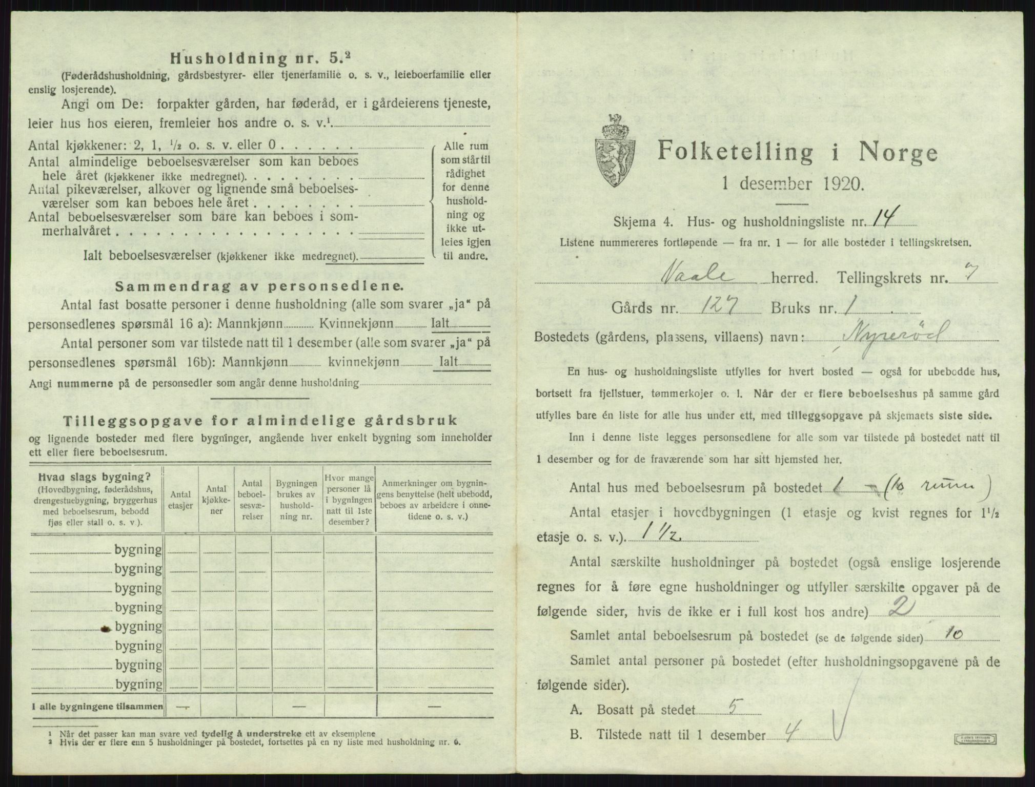 SAKO, 1920 census for Våle, 1920, p. 883
