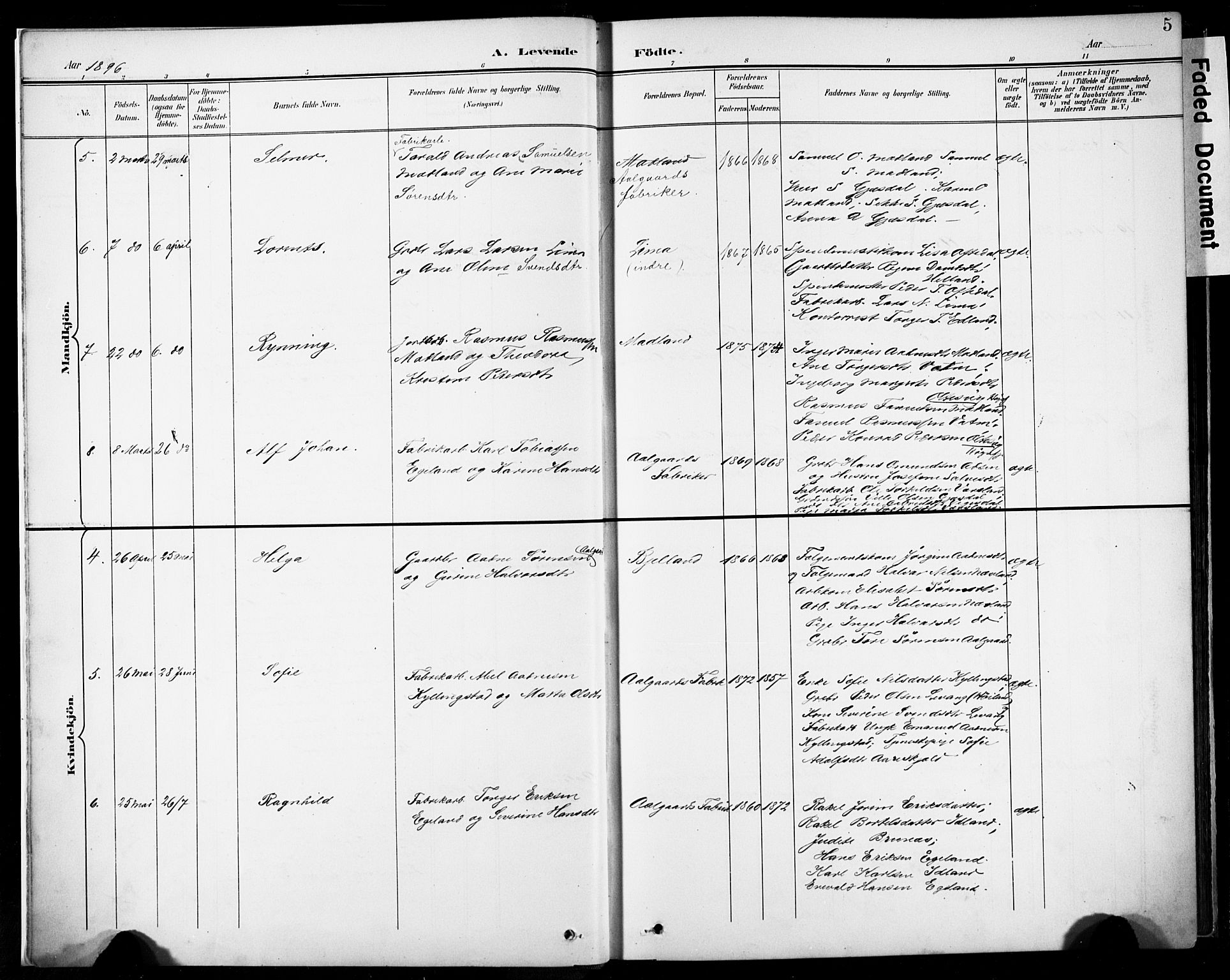 Lye sokneprestkontor, AV/SAST-A-101794/001/30BA/L0012: Parish register (official) no. A 11, 1896-1909, p. 5