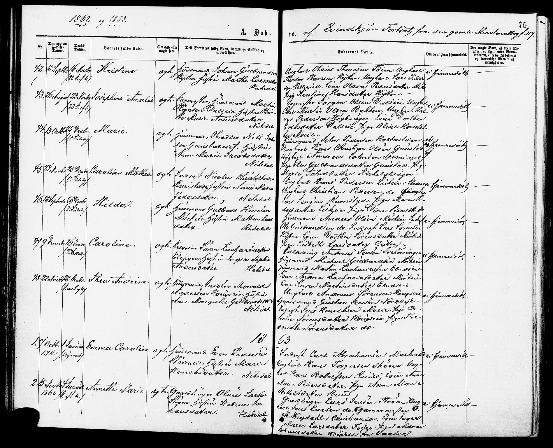 Nittedal prestekontor Kirkebøker, AV/SAO-A-10365a/F/Fa/L0006: Parish register (official) no. I 6, 1863-1878, p. 75