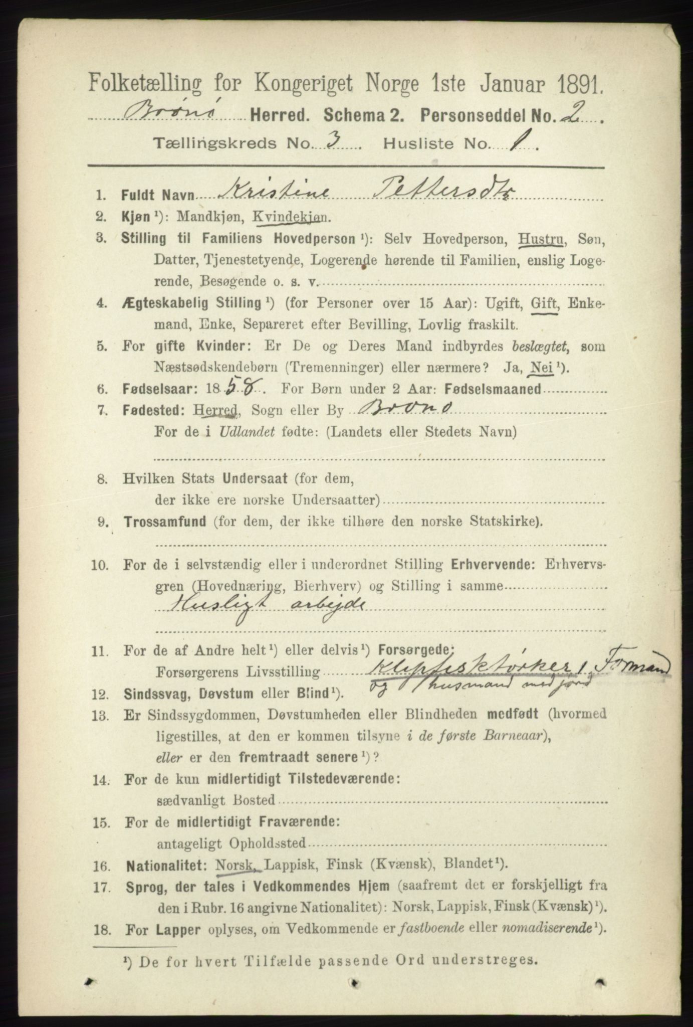 RA, 1891 census for 1814 Brønnøy, 1891, p. 1290