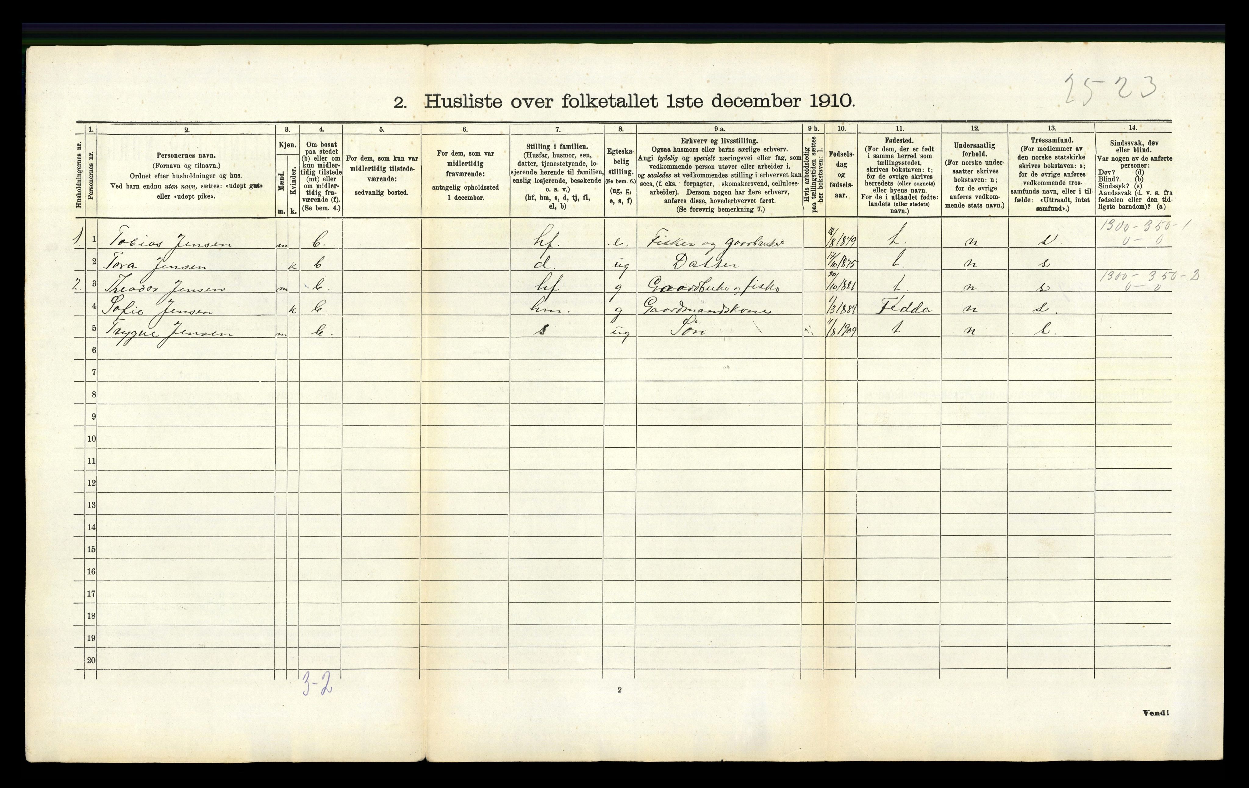 RA, 1910 census for Nes, 1910, p. 54