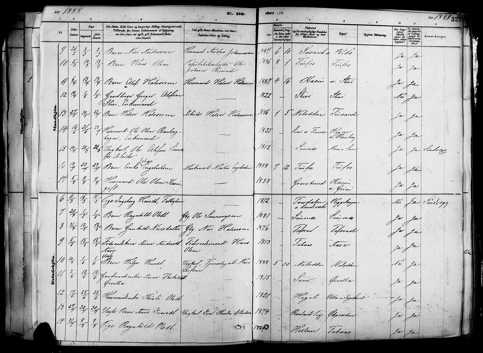 Heddal kirkebøker, SAKO/A-268/F/Fa/L0008: Parish register (official) no. I 8, 1878-1903, p. 327