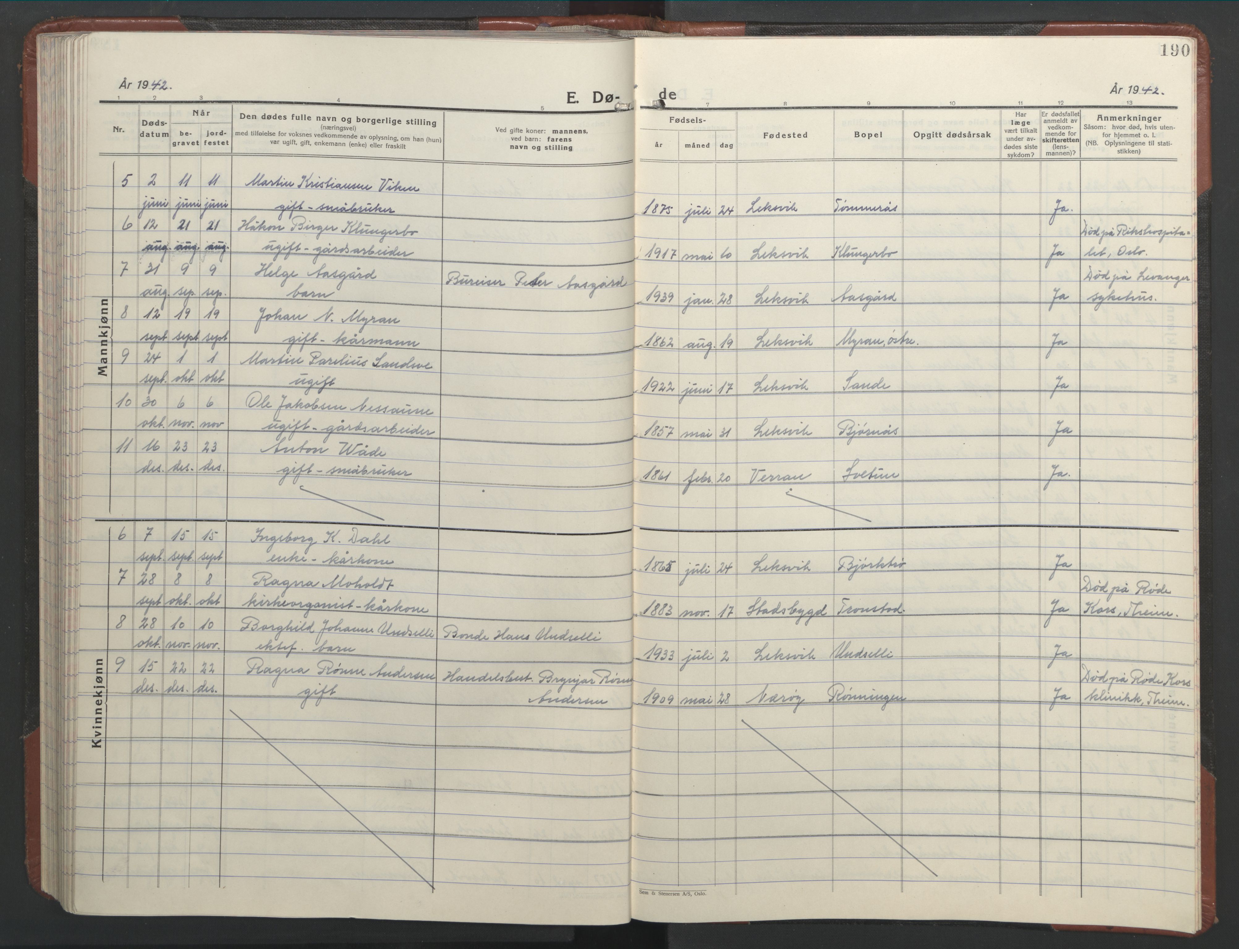 Ministerialprotokoller, klokkerbøker og fødselsregistre - Nord-Trøndelag, SAT/A-1458/701/L0019: Parish register (copy) no. 701C03, 1930-1953, p. 190