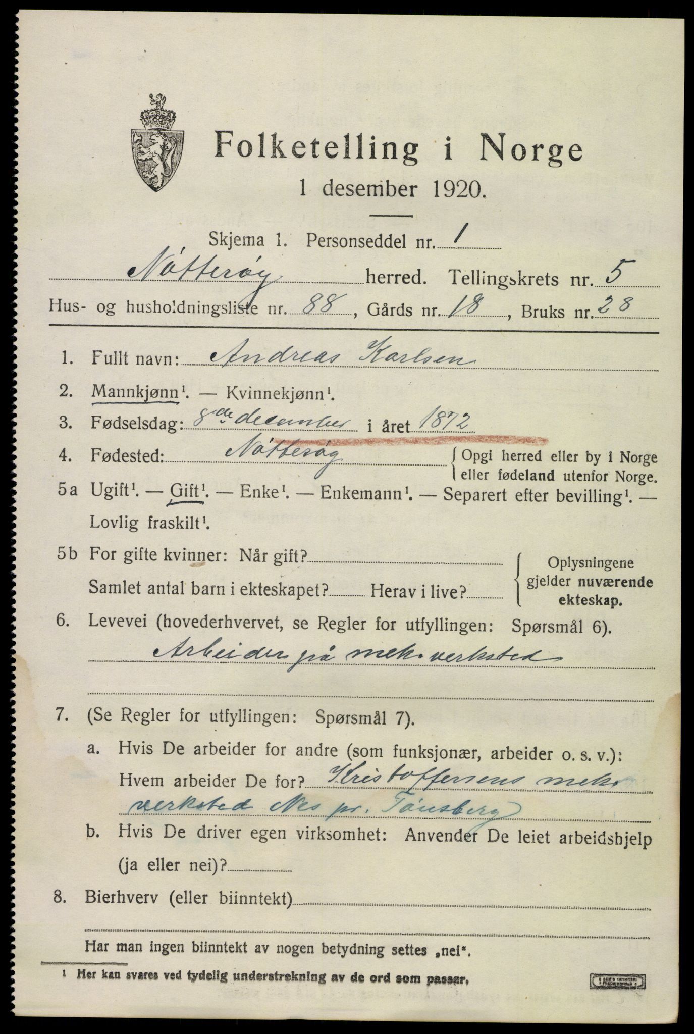 SAKO, 1920 census for Nøtterøy, 1920, p. 8401