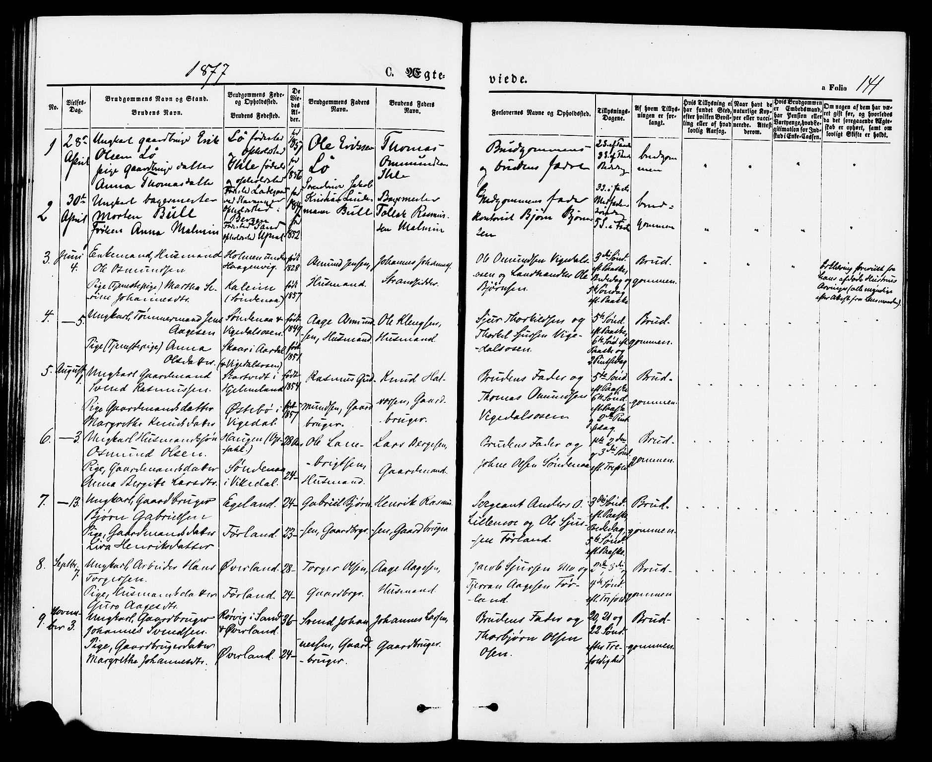 Vikedal sokneprestkontor, SAST/A-101840/01/IV: Parish register (official) no. A 7, 1868-1883, p. 141
