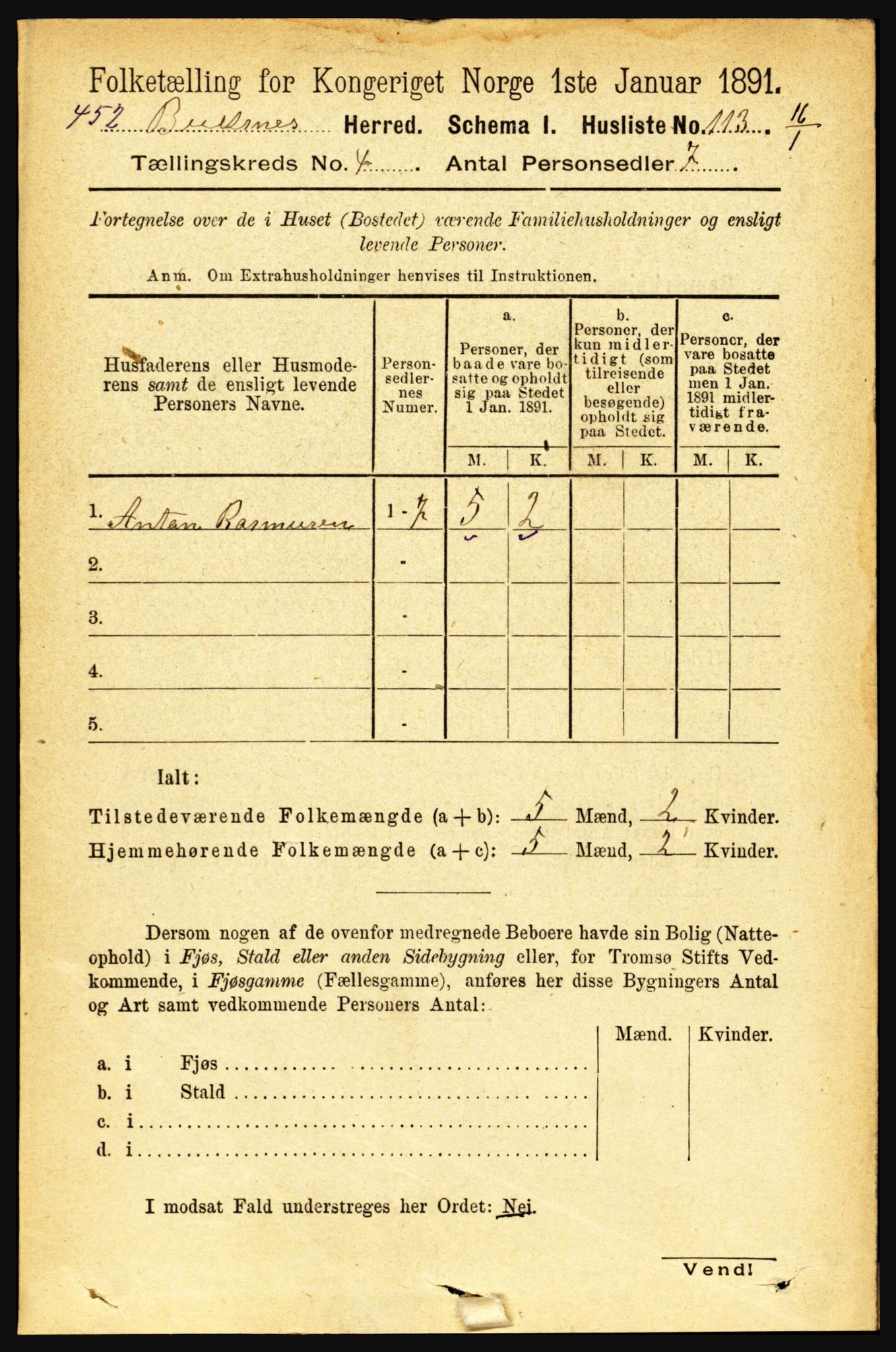 RA, 1891 census for 1860 Buksnes, 1891, p. 3013