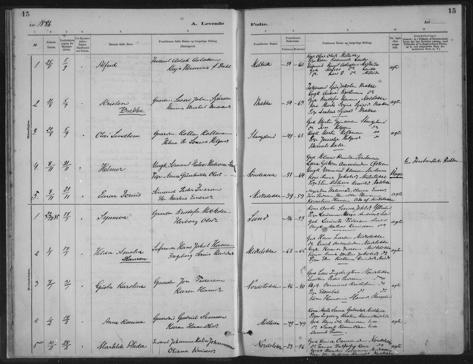 Kopervik sokneprestkontor, SAST/A-101850/H/Ha/Haa/L0002: Parish register (official) no. A 2, 1880-1912, p. 15